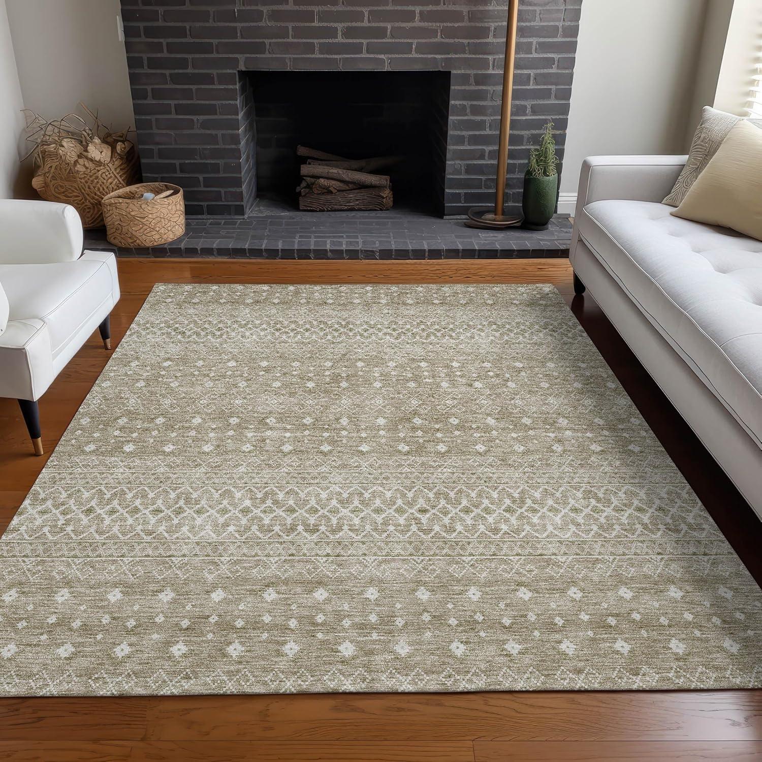 Taupe 9' x 12' Bohemian Synthetic Flat Woven Area Rug