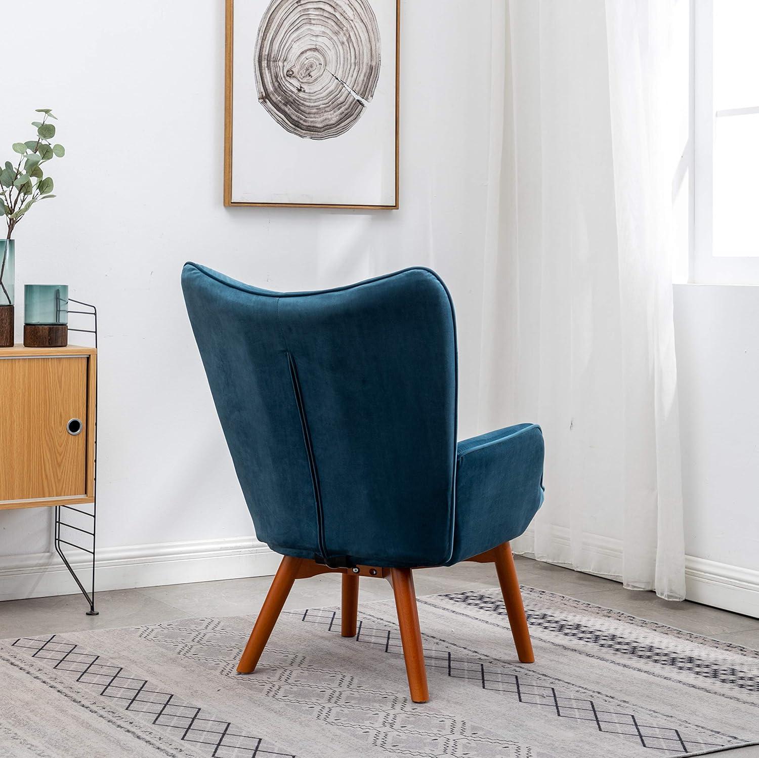 Carson Carrington  Aasen Silky Velvet Tufted Accent Chair with Ottoman Round Arms Arm Chairs Blue Rubberwood, Fabric