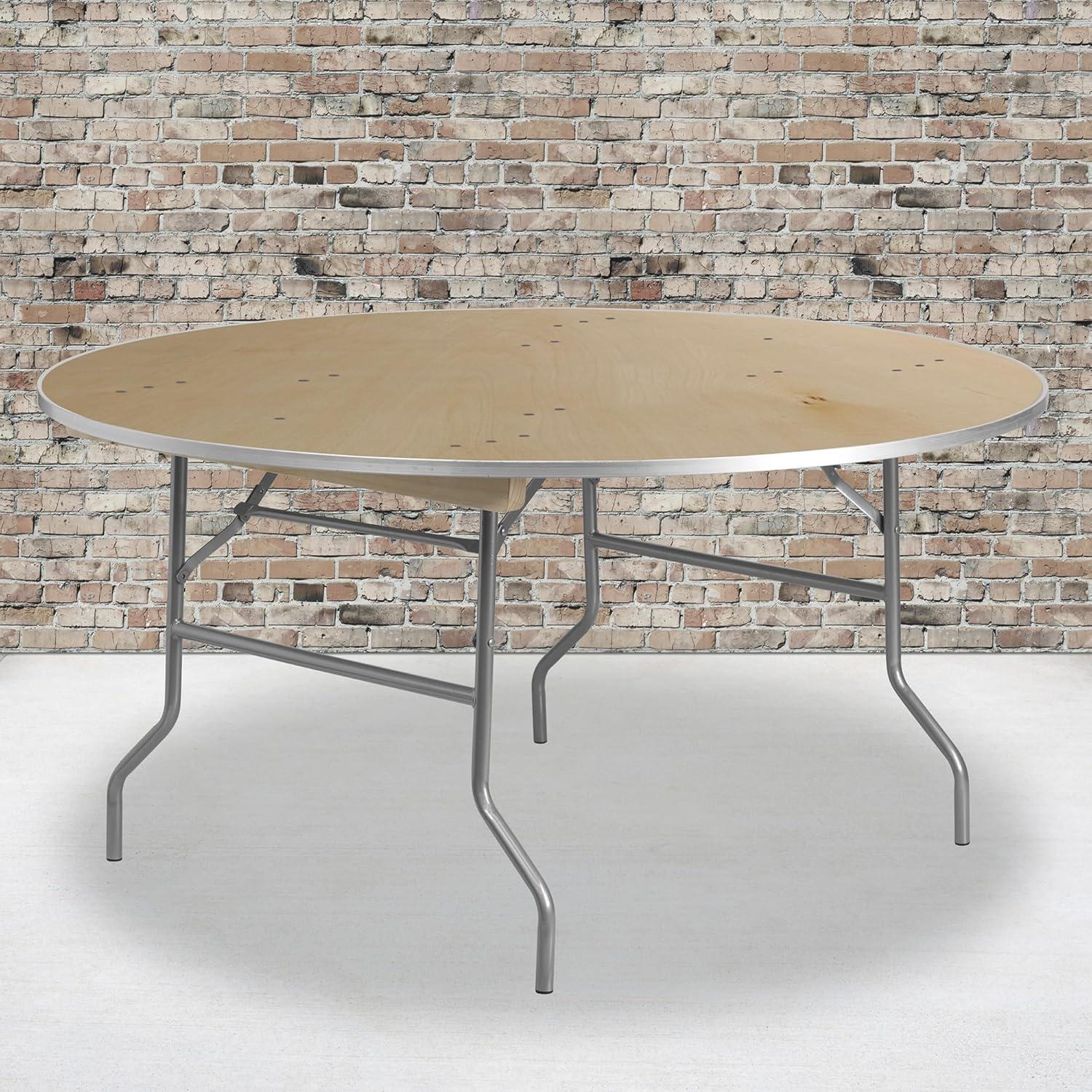 Flash Furniture 5-Foot Round HEAVY DUTY Birchwood Folding Banquet Table with METAL Edges