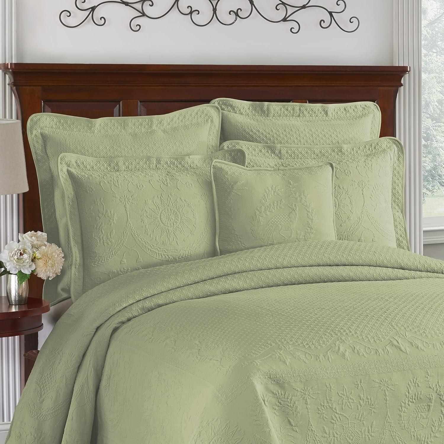 Historic Charleston King Charles Matelasse Queen Bedspread in Sage