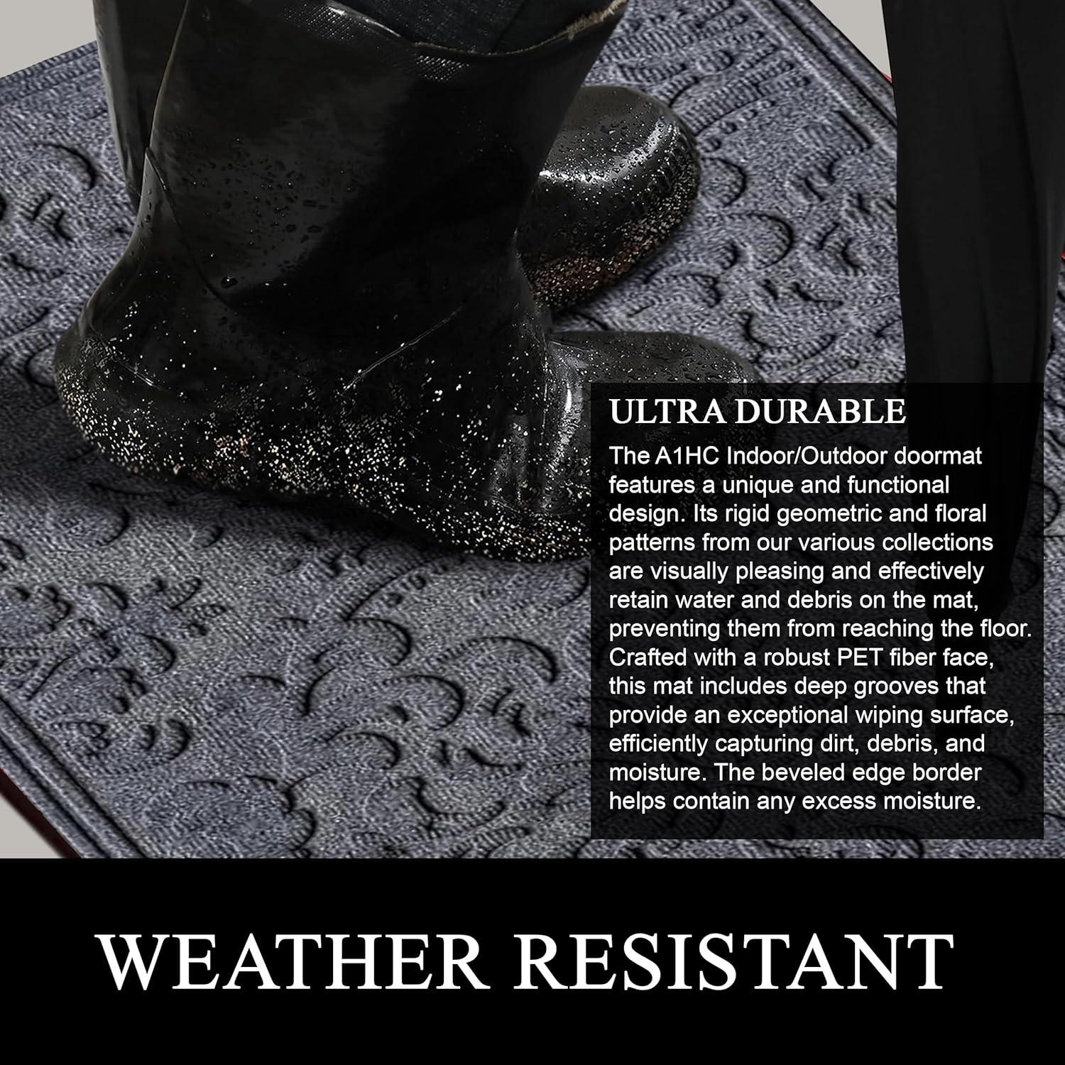 A1HC Indoor Outdoor Mat, Front and Back Entrance Welcome Mats, Large Front Door Patio Mats 24x36 Inches, Non-Slip Easy Clean Entrance Washable Large Size Doormats, Dark Grey