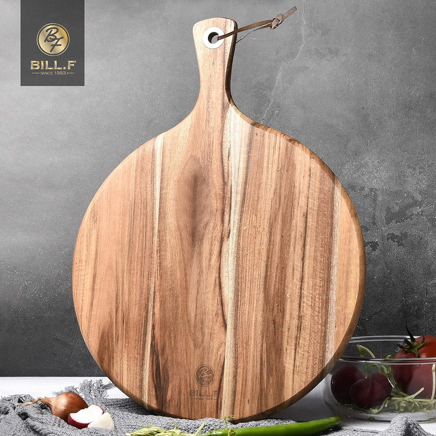 Acacia Wood Pizza Peel,12” Cutting Board, Cheese Paddle Board, Bread and Crackers Platter for Serving and Minor Food Prepare with Handle - 16 x 12 x 0.5 Inch