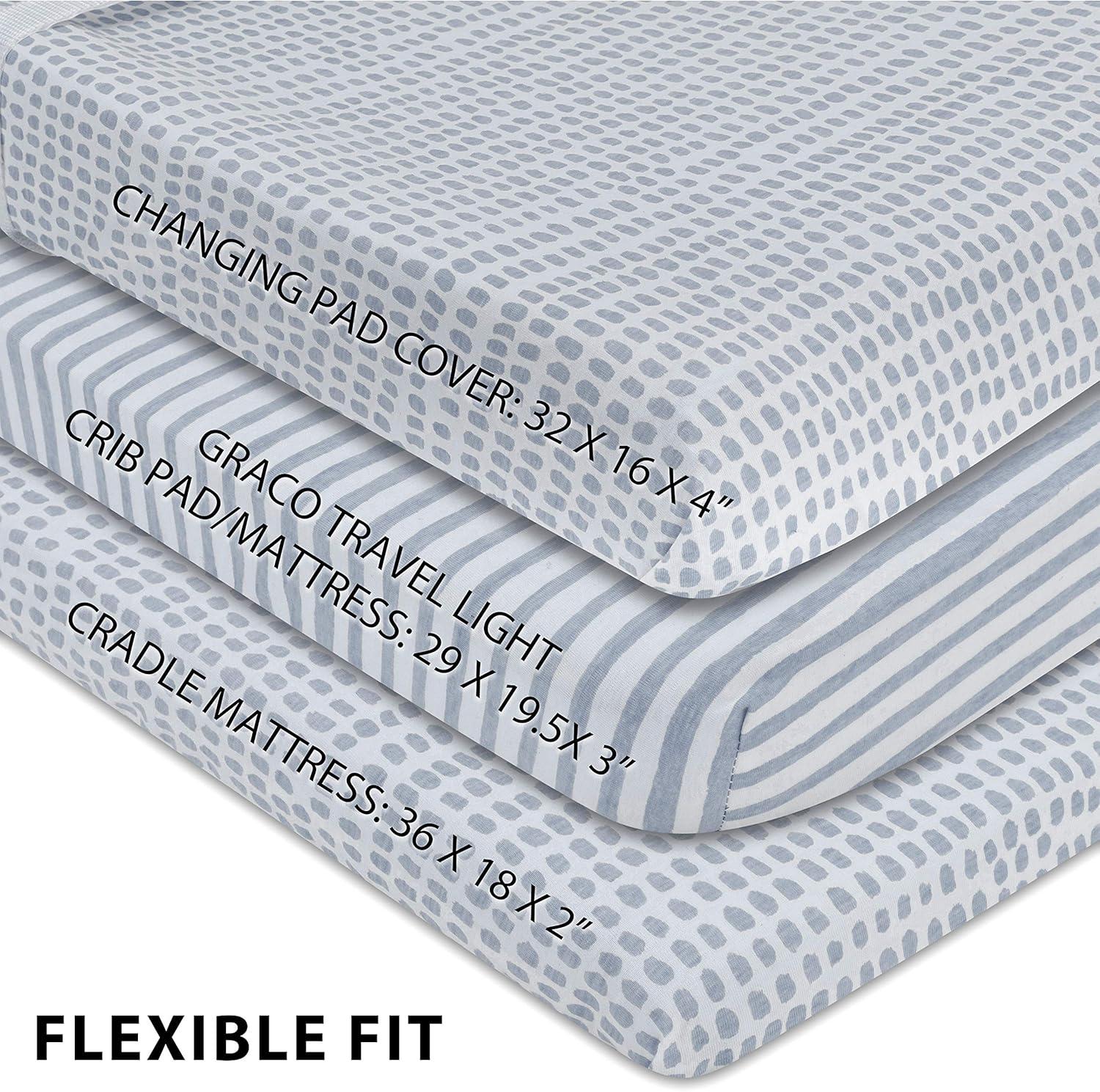 Ely's & Co. Baby Waterproof Changing Pad Cover - Cradle Sheet  100% Combed Jersey Cotton Misty Blue Splash & Stripes 2 Pack