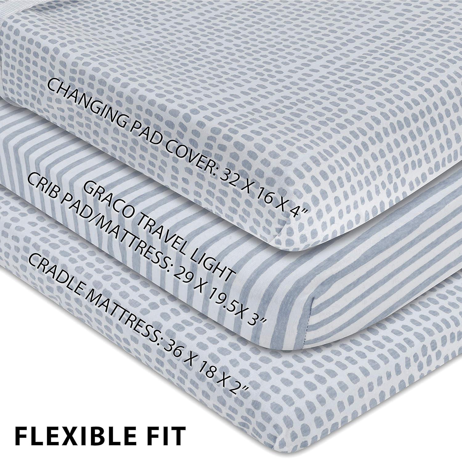 Ely's & Co. Baby Waterproof Changing Pad Cover - Cradle Sheet  100% Combed Jersey Cotton Misty Blue Splash & Stripes 2 Pack