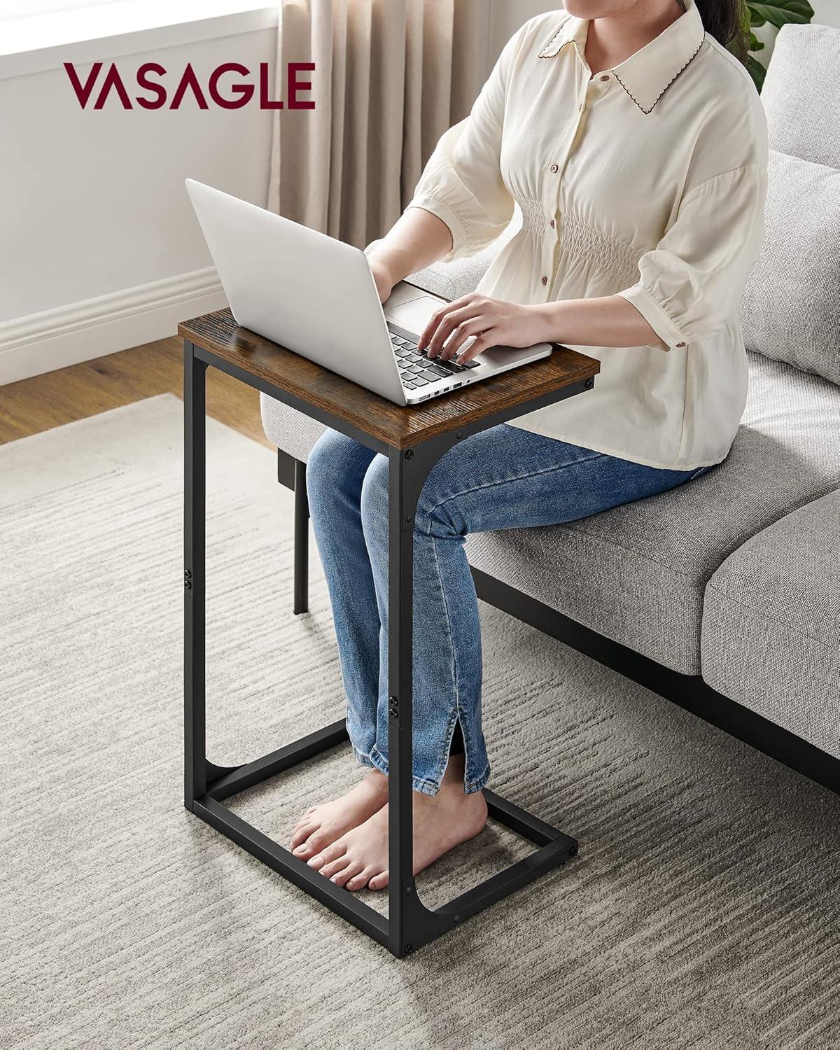 Rustic Brown and Black C-Shaped Metal Frame Side Table