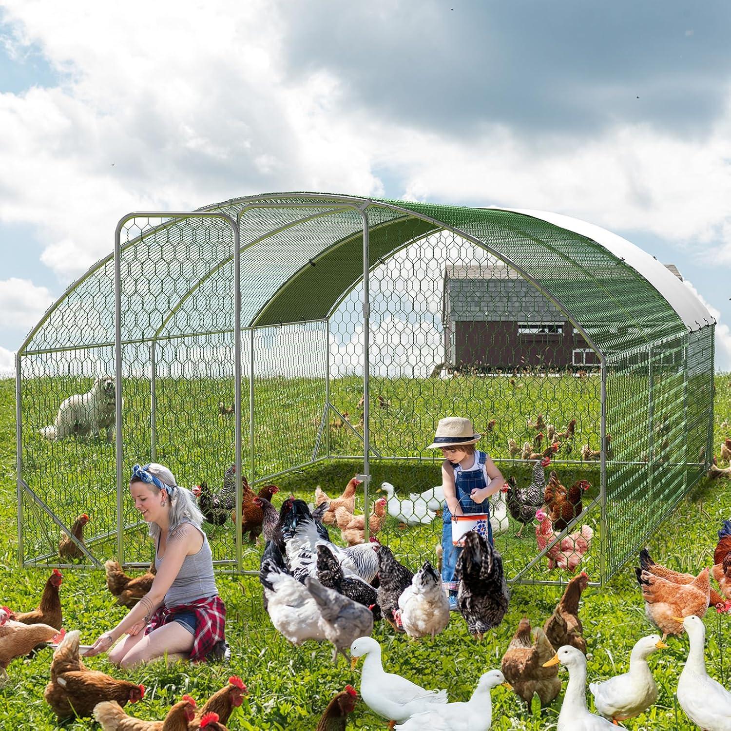 Large Galvanized Steel Chicken Coop with Waterproof Cover