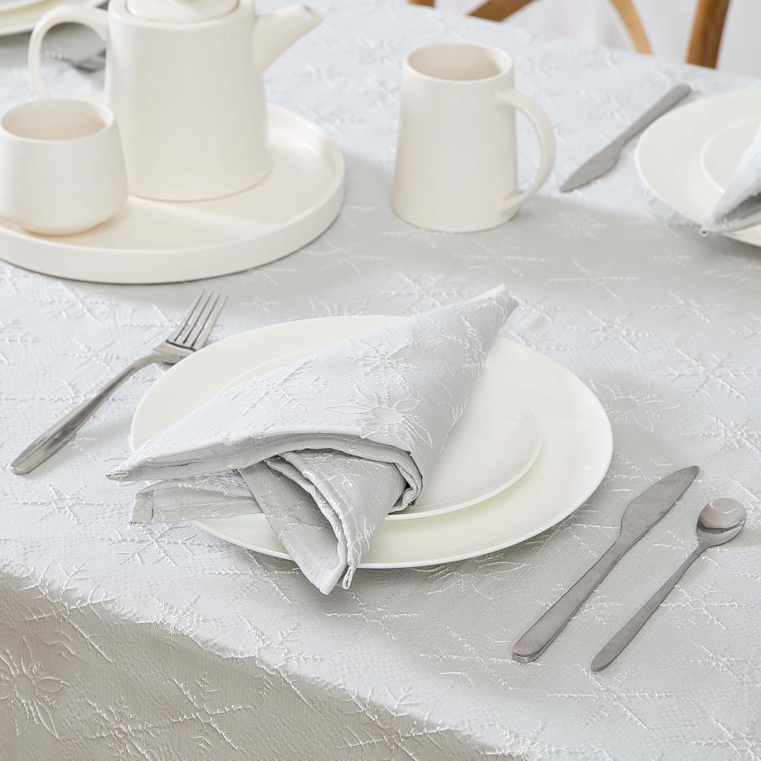 Laura Ashley Napkins Raised Woven Embroidered Jacquard Fabric, Wrinkle Resistant for Dining, Holiday, Party, Wedding or Banquet, Set of 6 Napkins, Snowflake Silver