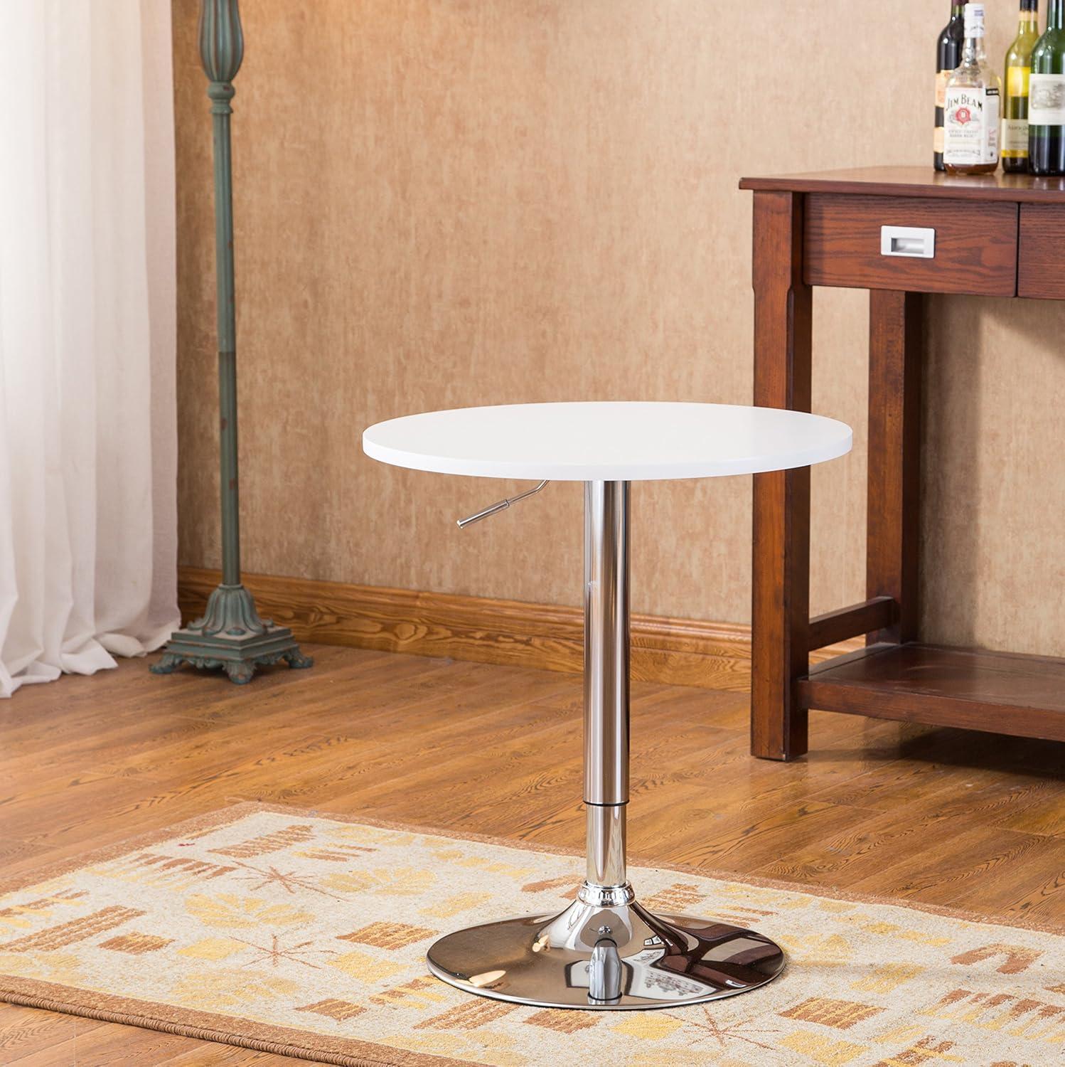 Roundhill Furniture Adjustable Wood and Metal Bar Table in White