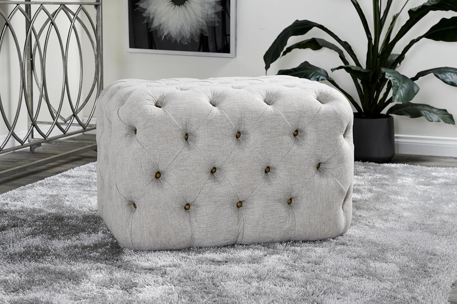 Linen Tufted Ottoman Bench Beige - Olivia & May