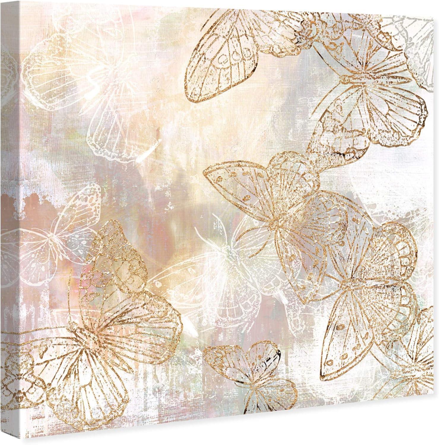 Gold and White Butterfly Garden Square Canvas Print