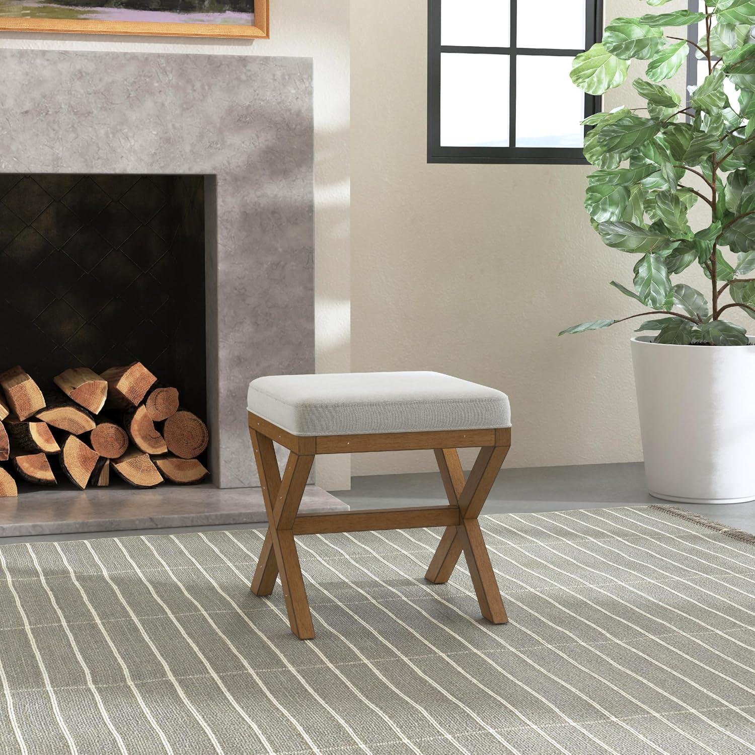 Hillsdale Furniture 18.5" Somerset Backless Wood Vanity Stool Fog: Padded Ottoman Bench, Polyester Upholstery