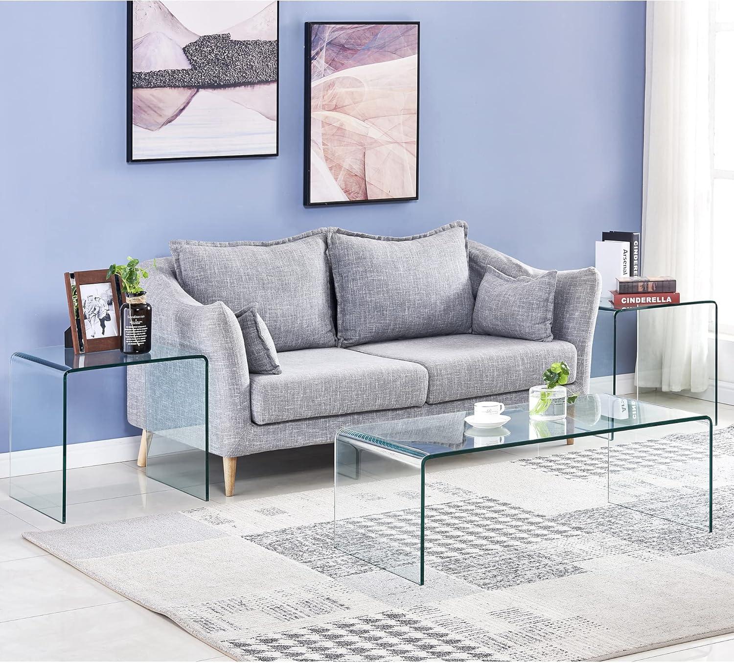 Glass Coffee Table, Modern Clear Tables for Living Room, Small Rectangle Tempered Glass Waterfall Sofa End Coffee Tables 39.4" x 19.7" x 13.78"H