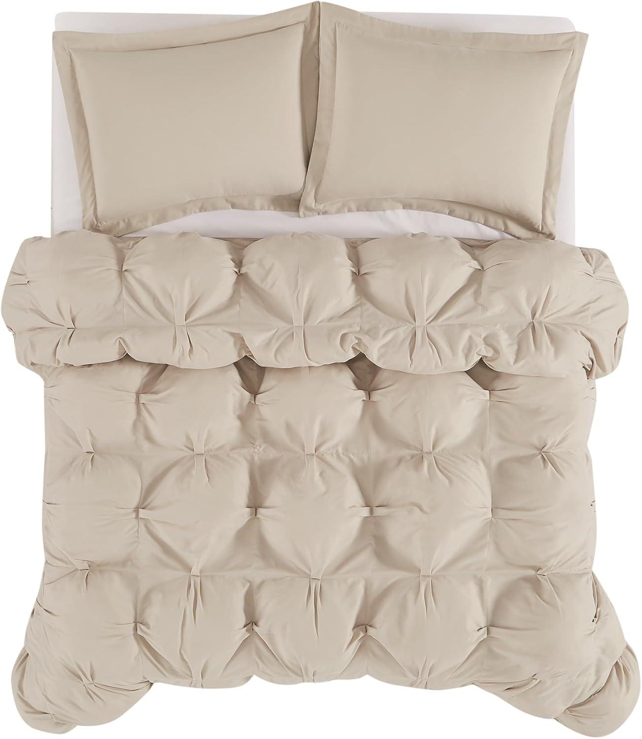 Beige Full Microfiber Cloud Puffer Comforter Set