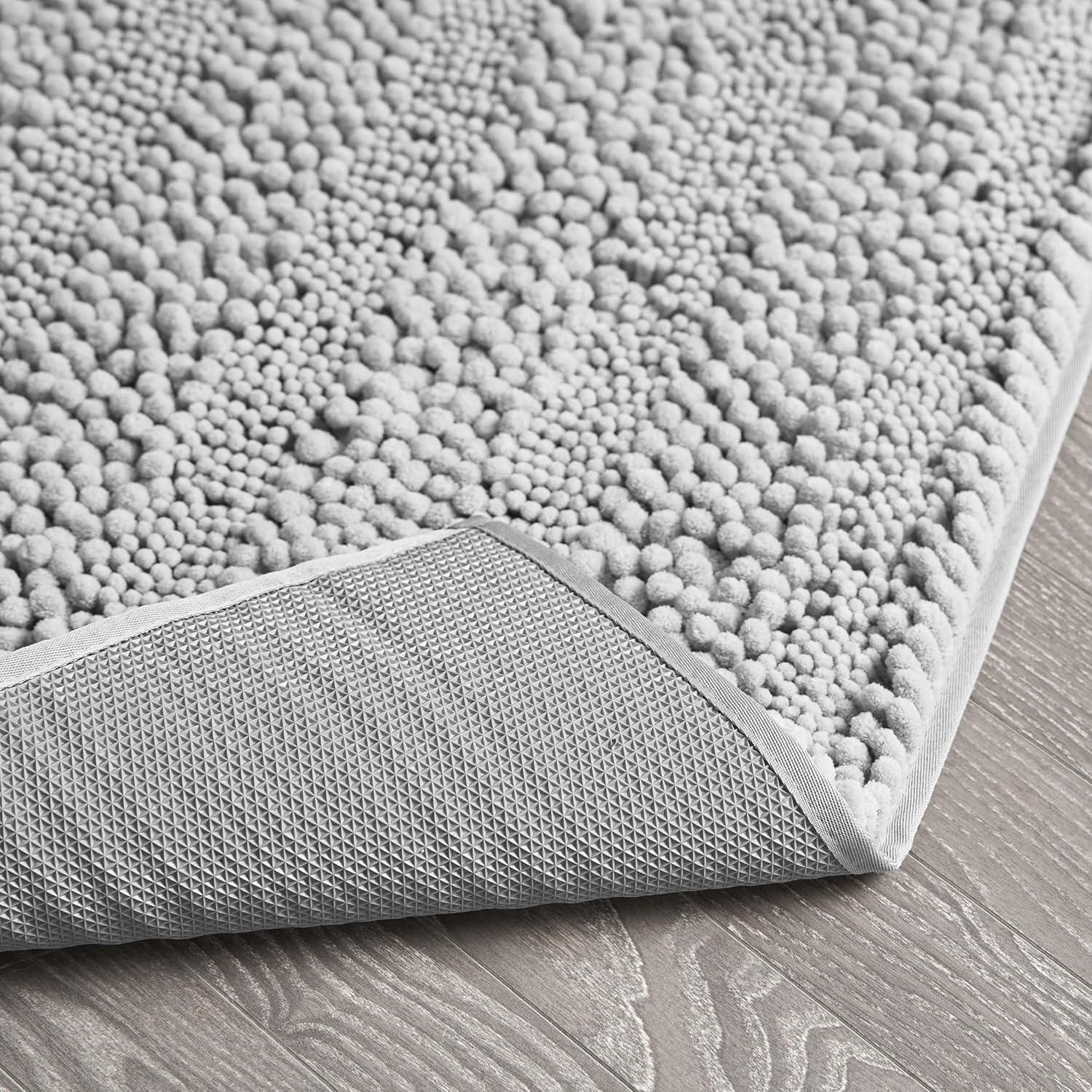 Laura Ashley – Astor Chenille Bath Mats | Set of 2| 100% Polyester | Premium Bathroom Décor | Machine Washable | TPR Backing | Measures 17” x 24” and 20” x 34” | Light Grey