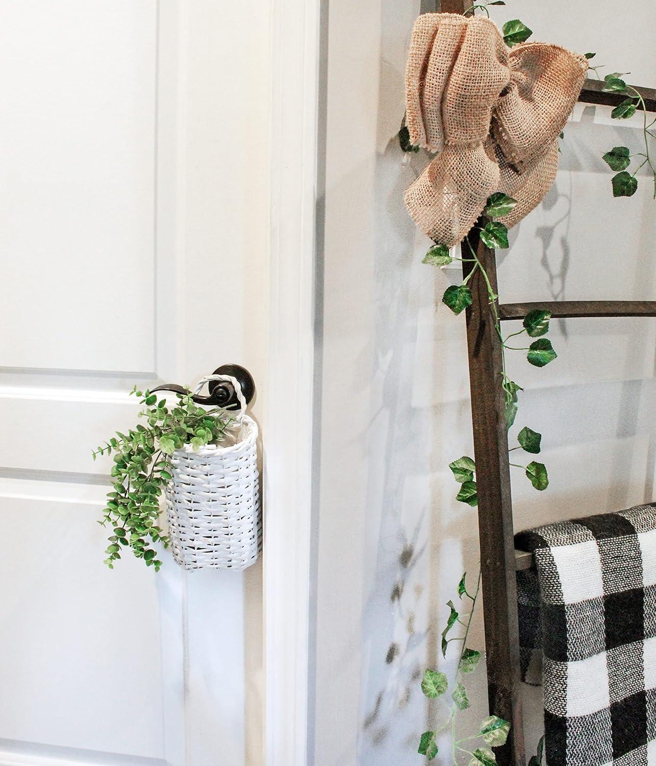 AuldHome Design Wall Hanging Baskets, White, 2pc Set; Small/Medium Wicker Rustic Farmhouse Door