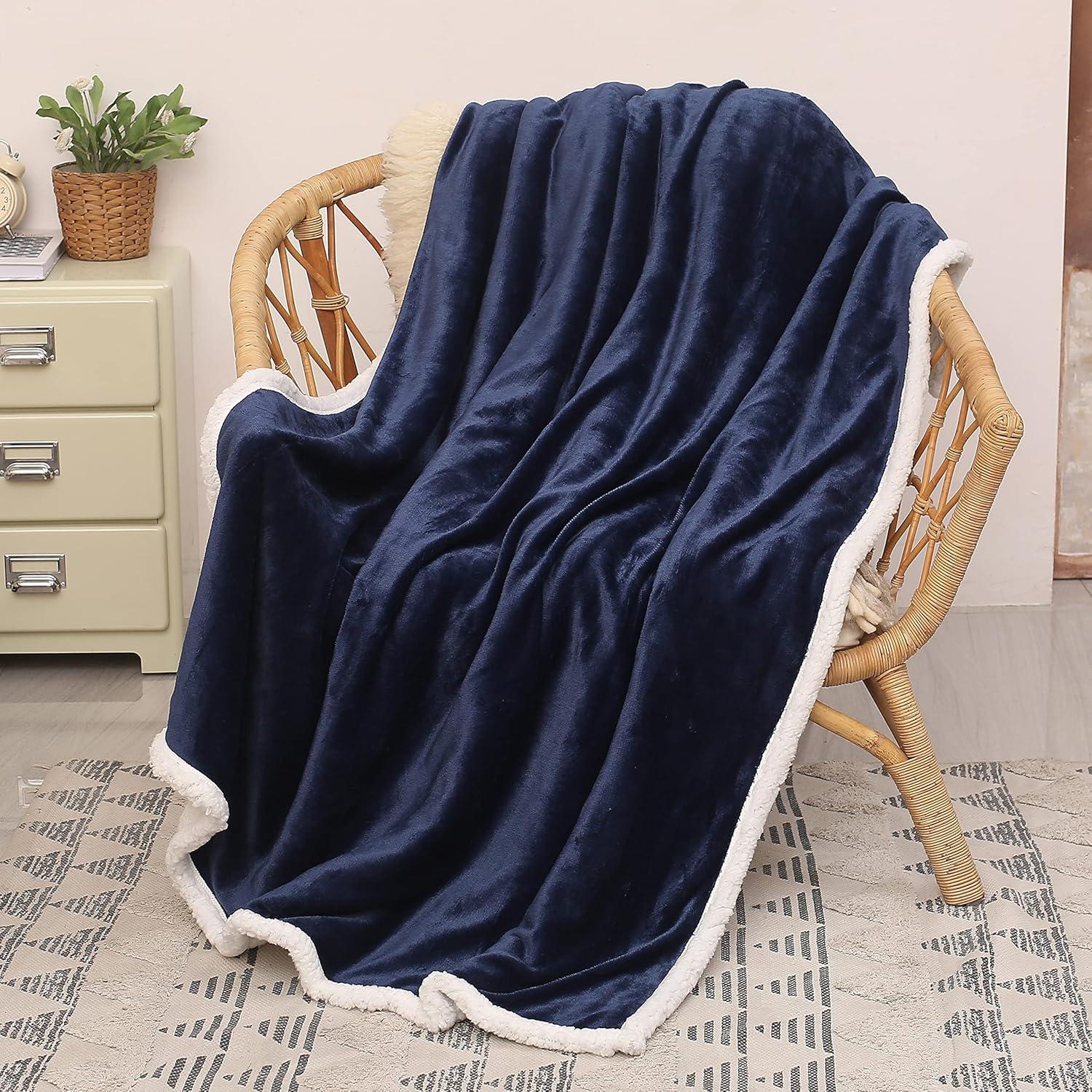 Catalonia Fleece Throw Blanket, Super Soft Mink Plush Couch Blanket, TV Bed Fuzzy Blanket, Fluffy Comfy Warm Heavy Throws, Comfort Caring Gift, Blue