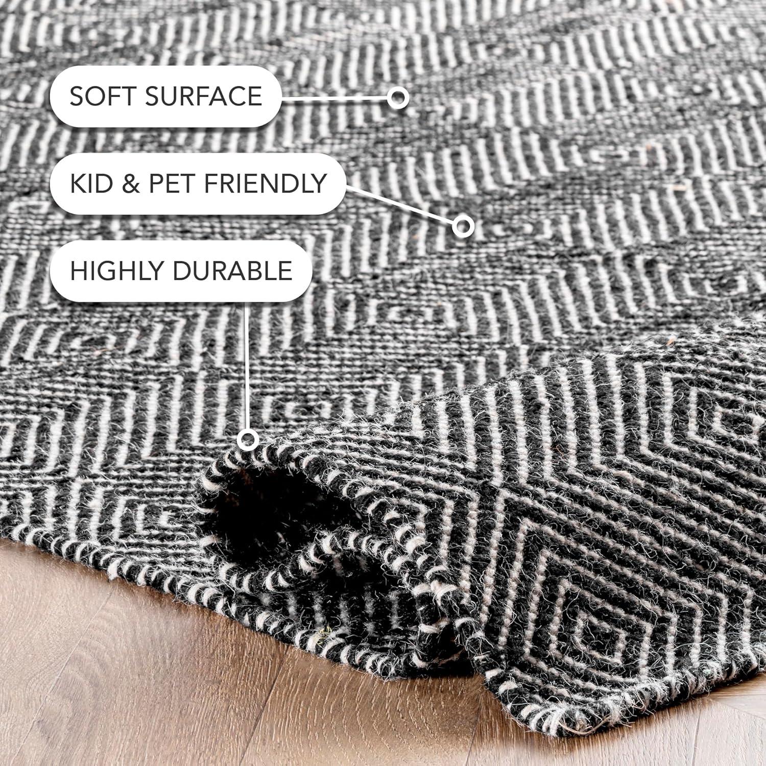 Nuloom Ago Geometric 3x5 Wool Accent Indoor Area Rug for Living Room Bedroom Dining Room Entryway Kitchen, Black/Ivory