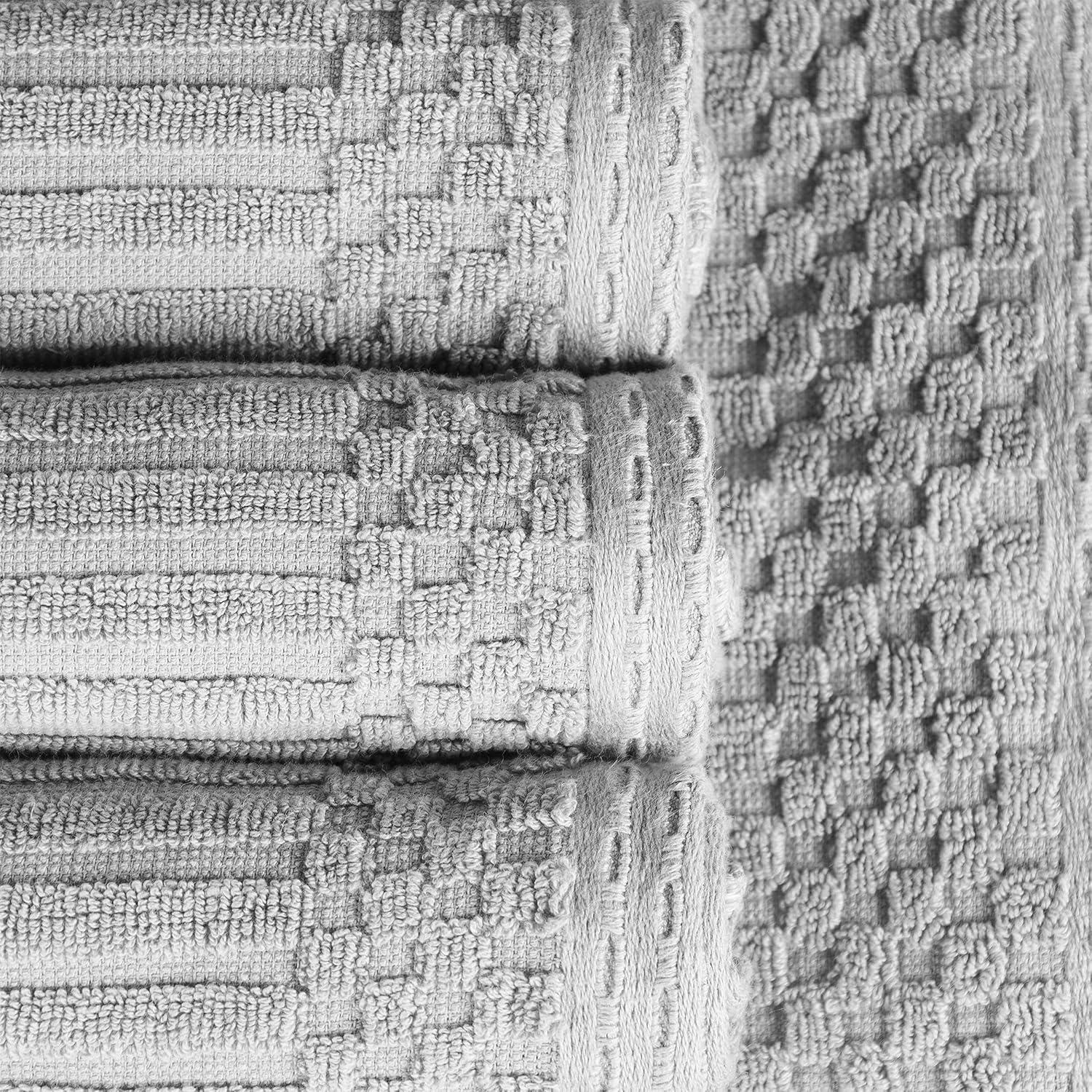 Superior Soho Ribbed Cotton Absorbent Bath Towel Set of 4, Silver