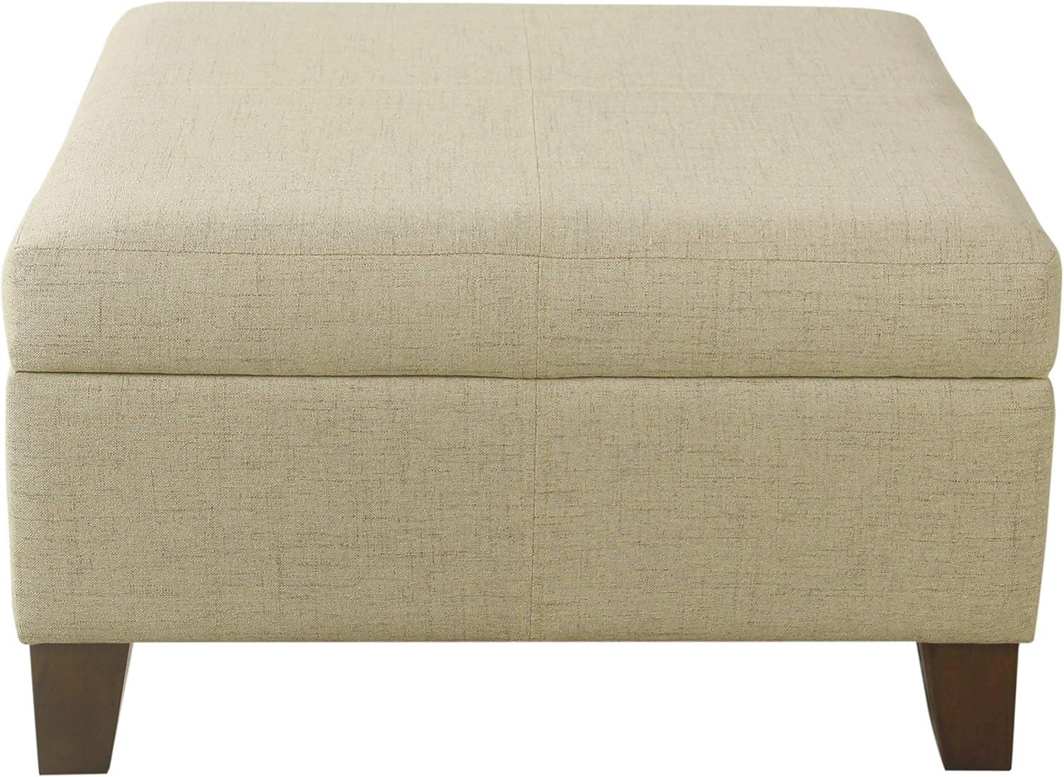 Luxury Large Square Storage Ottoman Tan - HomePop: Linen-Like Upholstery, Wood Legs, Hinged Lid