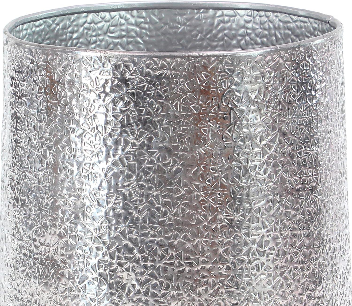 DecMode 12", 16", 20"H Silver Aluminum Metal Planter with Hammered Design (3 Count)