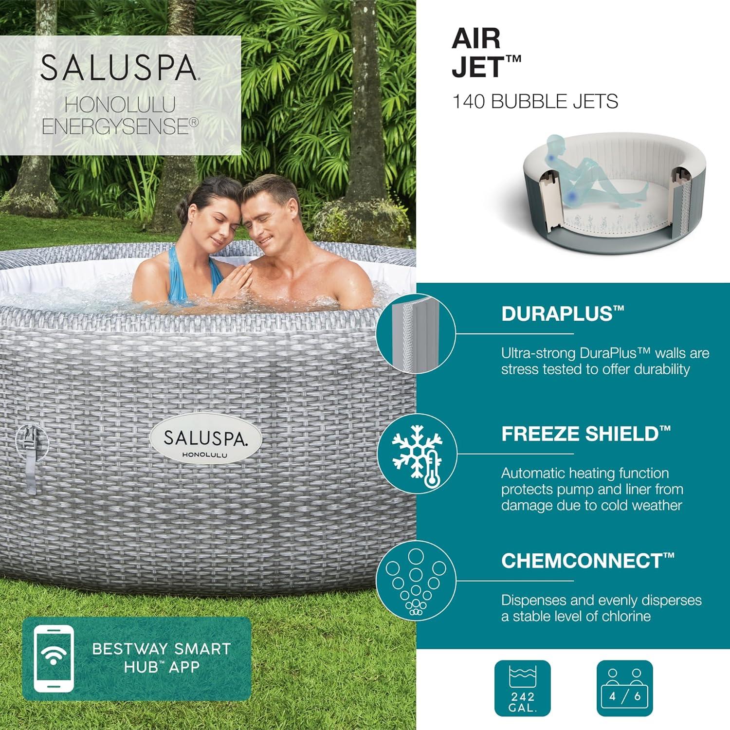 Bestway SaluSpa Honolulu AirJet Inflatable Hot Tub with EnergySense Cover