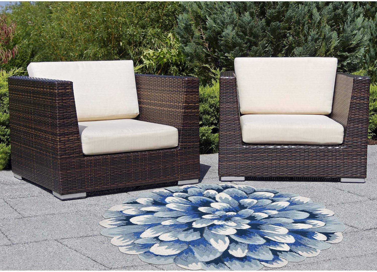 Liora Manne Frontporch Mum Indoor/Outdoor Rug Blue 3' Round