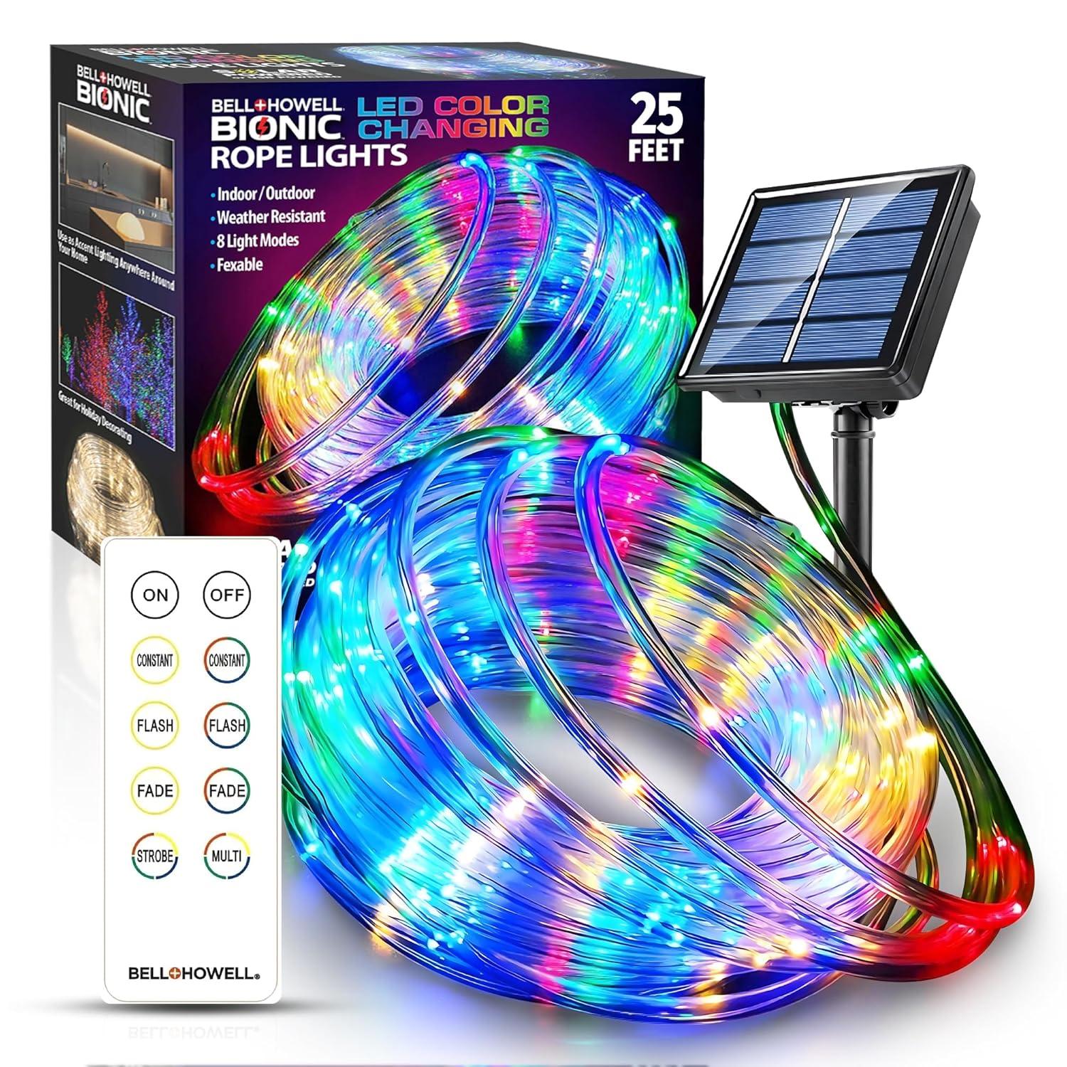 Bell + Howell Bionic 25 Ft Color Changing LED Rope Lights, USB and Solar Powered