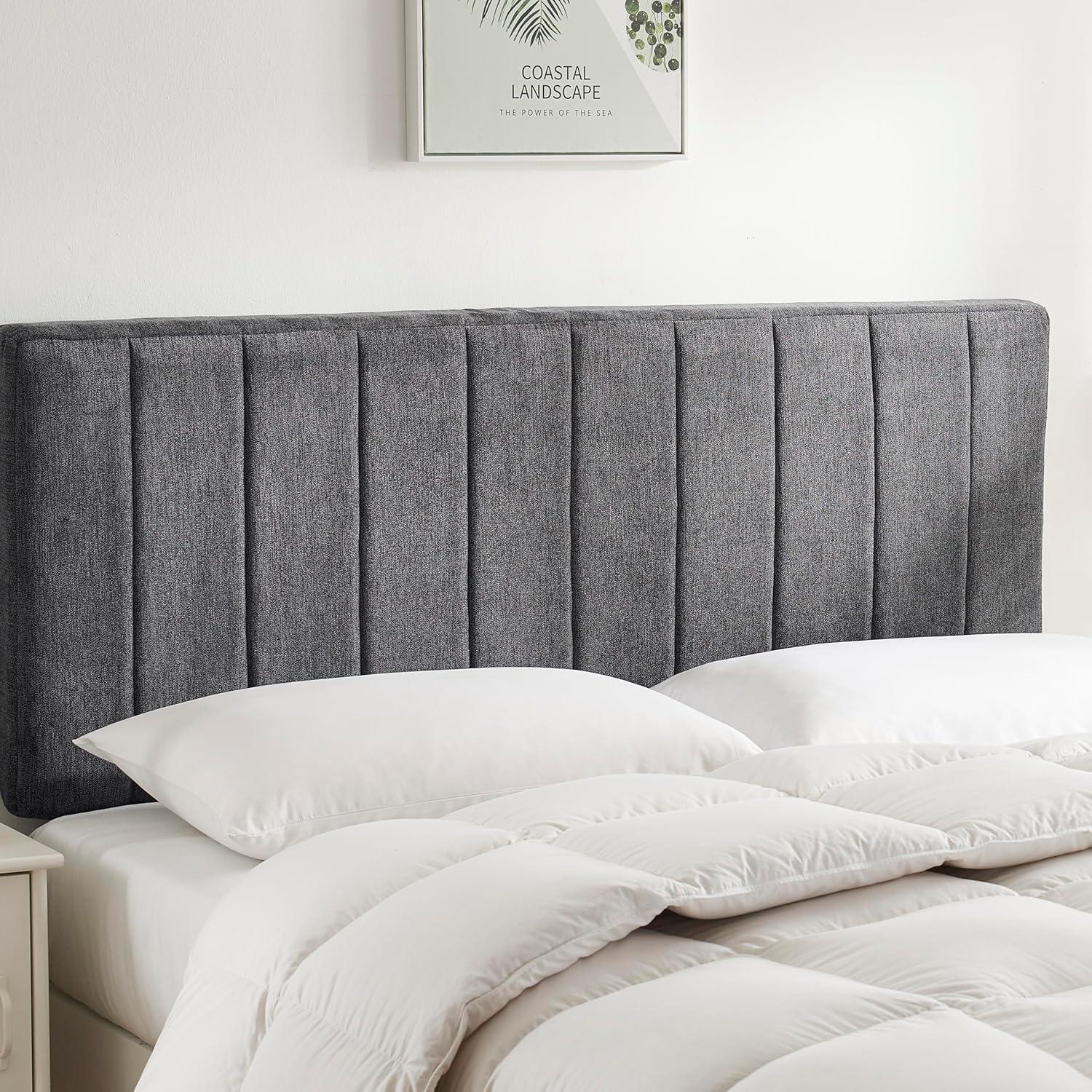 Upholstered Queen Headboard - Easy Assemble Wall Mounted Headboard with 3D Soundproof Wall Panels for Queen Size Bed - Gray