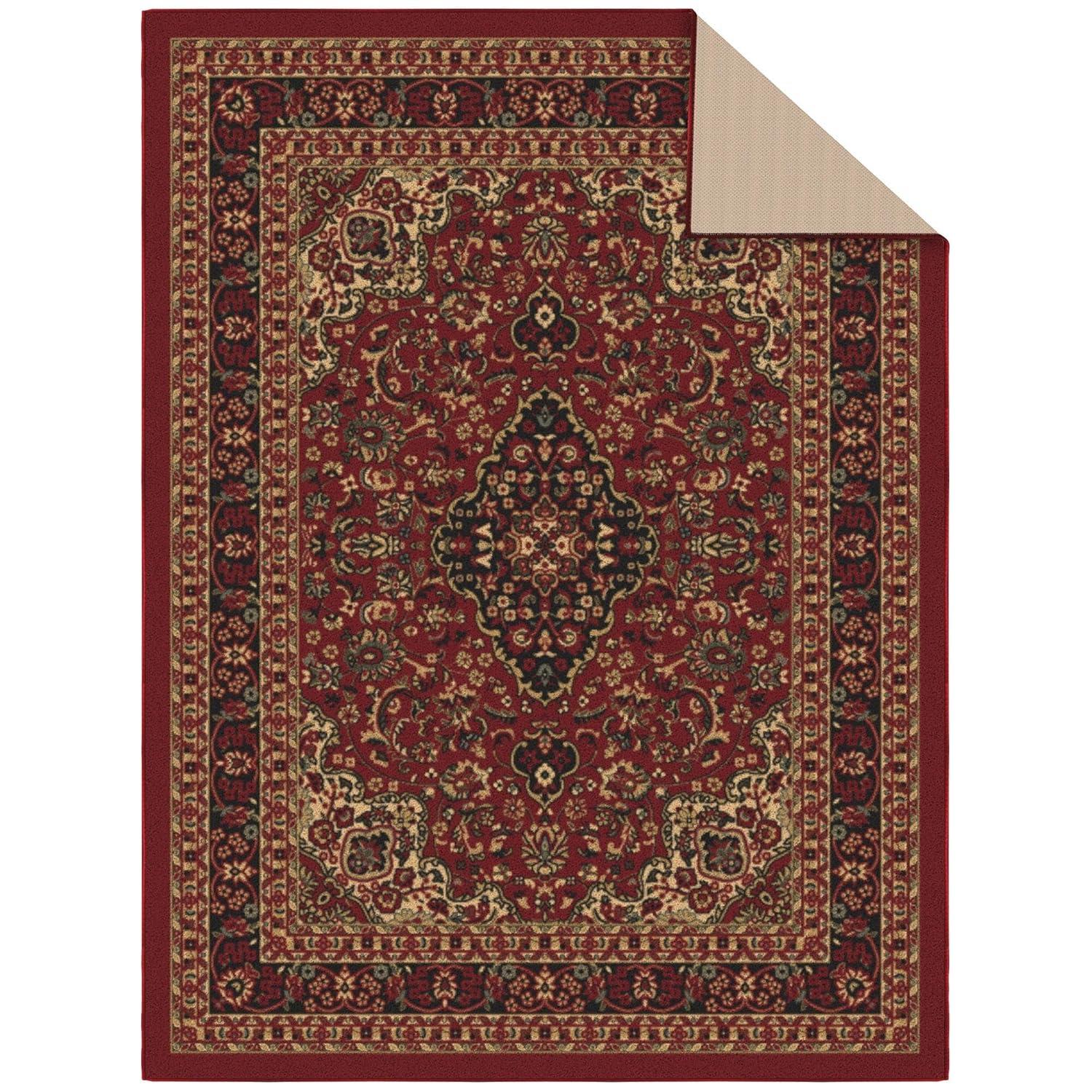 Ottohome Non-Slip Medallion Oriental Area Rug For Living Room, Hallway, Entryway Rug, Dark Red