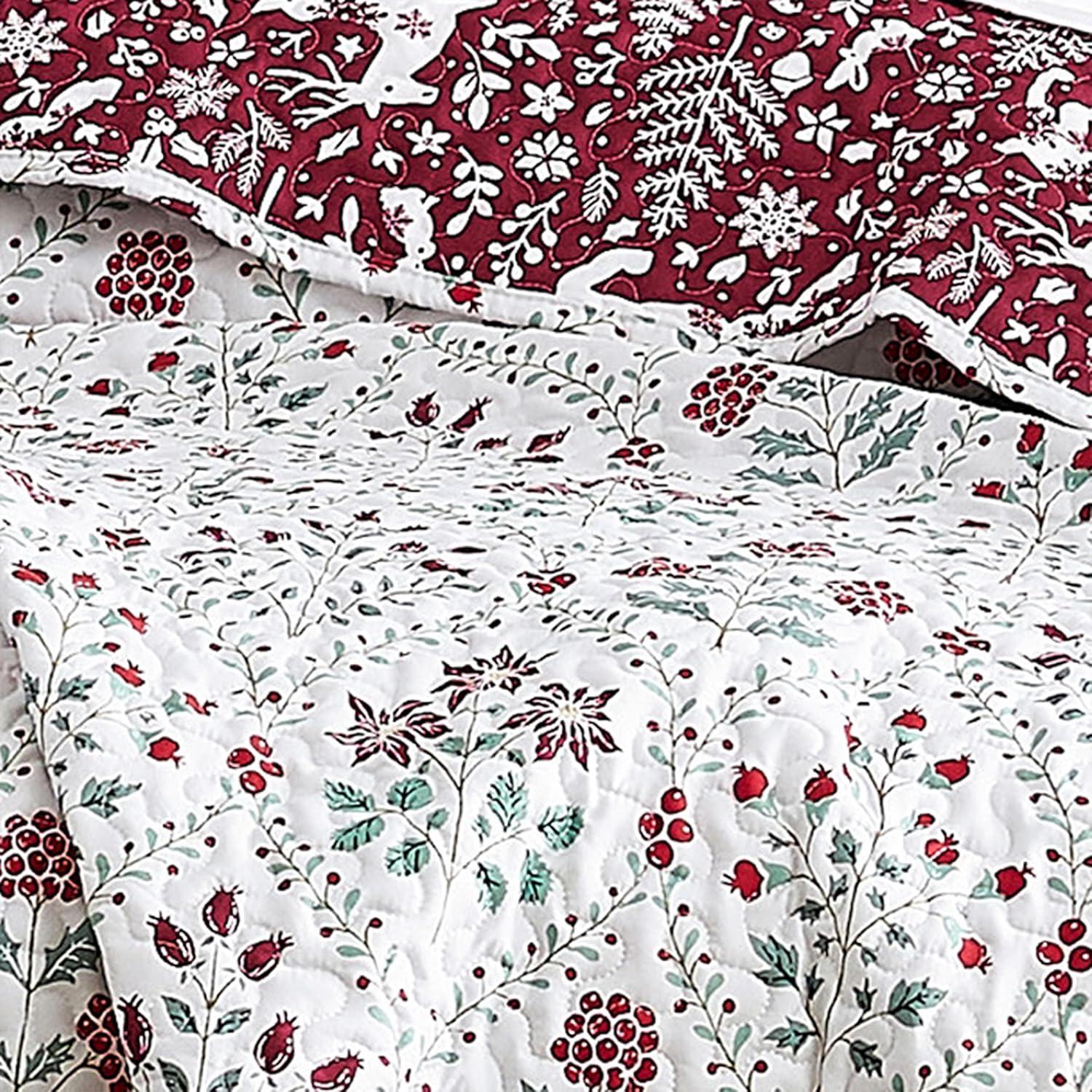 Twin Red and Cream Reversible Microfiber Christmas Bedding Set