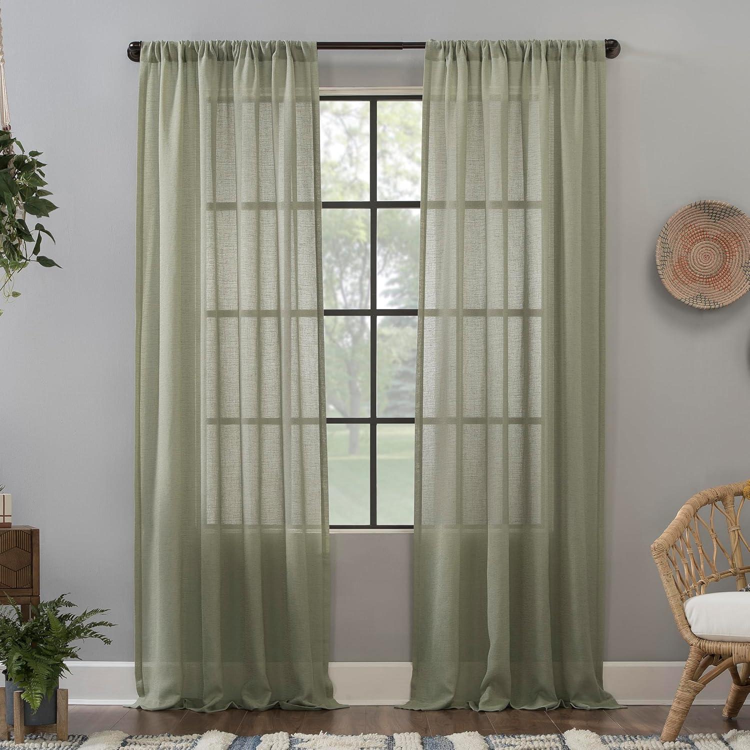 63"x52" Crushed Texture Anti-Dust Sheer Curtain Panel Celadon Green - Clean Window: Modern Linen Rod Pocket