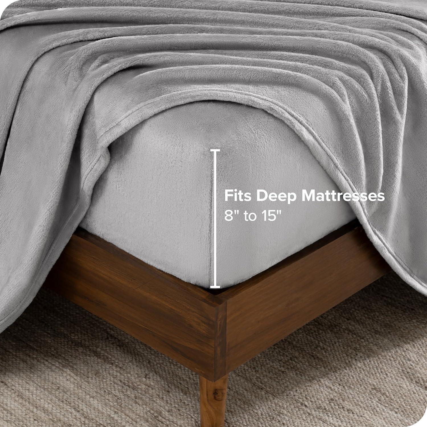 Velvety Soft Microplush Fleece Light Grey Twin XL Sheet Set by Bare Home