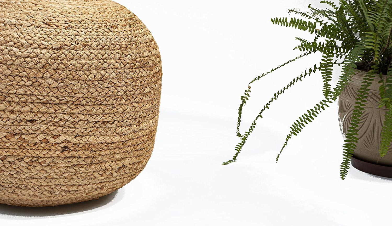 Chardin home- Natural Braided Ottoman Pouf - Cozy & Bohemian Jute/Hemp Hand Crafted Casual Seating for Home, Office, Bedroom, 18"x18"x14". (Golden Brown)