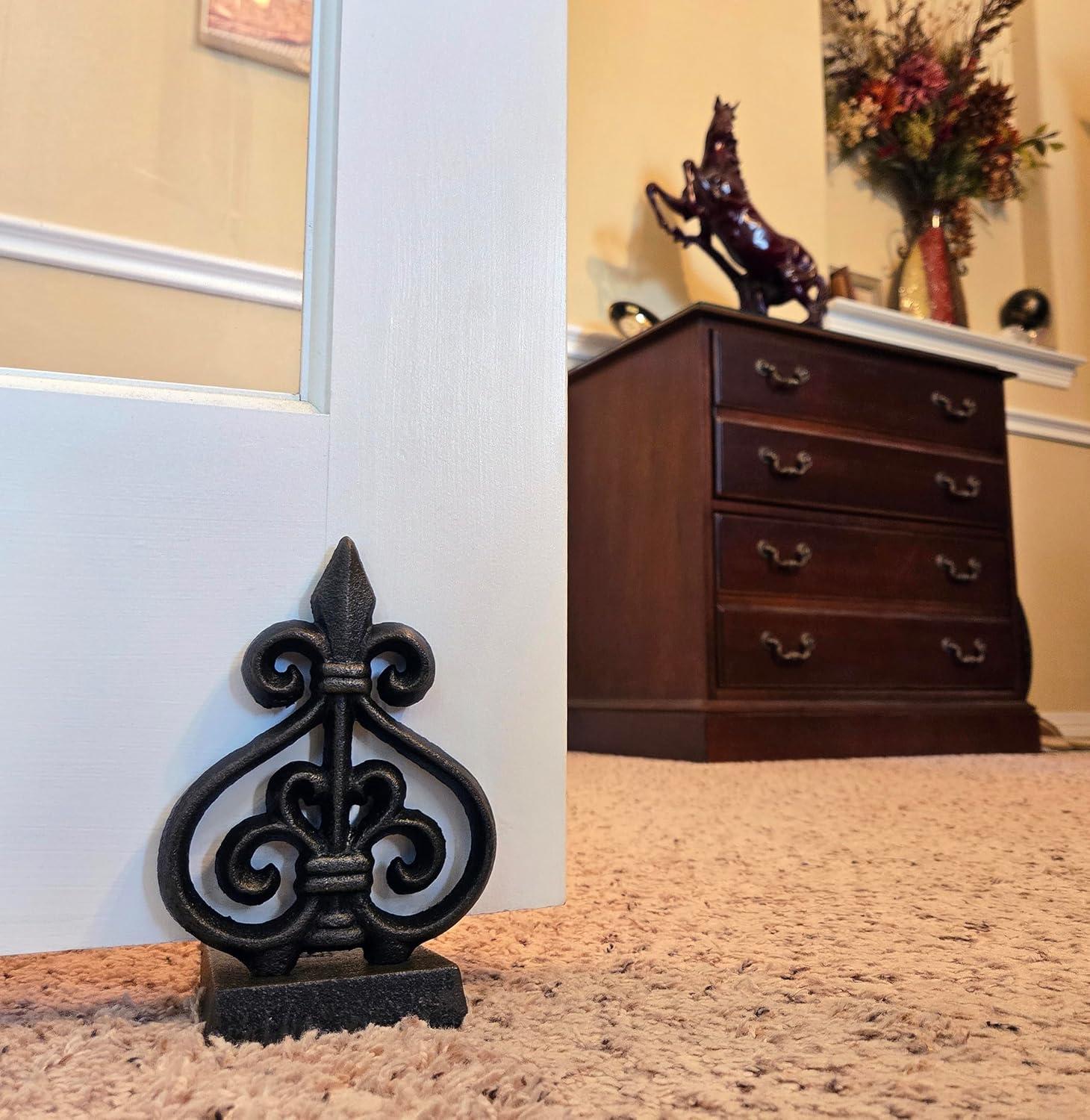 Antique Black Cast Iron Fleur De Lis Door Stopper