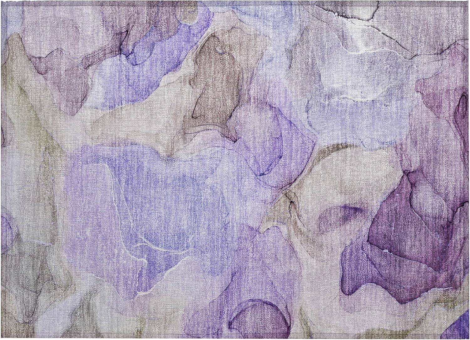 Purple Watercolor Pattern Rectangular Synthetic Area Rug