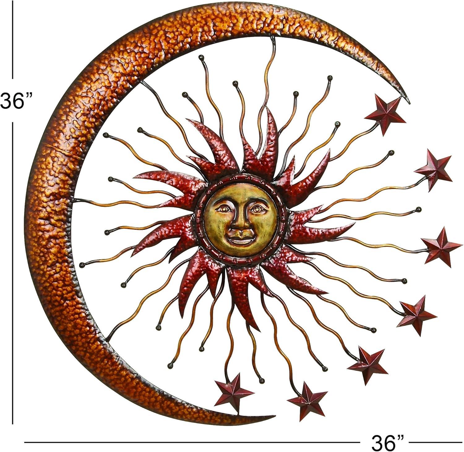 DecMode Copper Metal Indoor Outdoor Sun and Moon Wall Decor with Stars