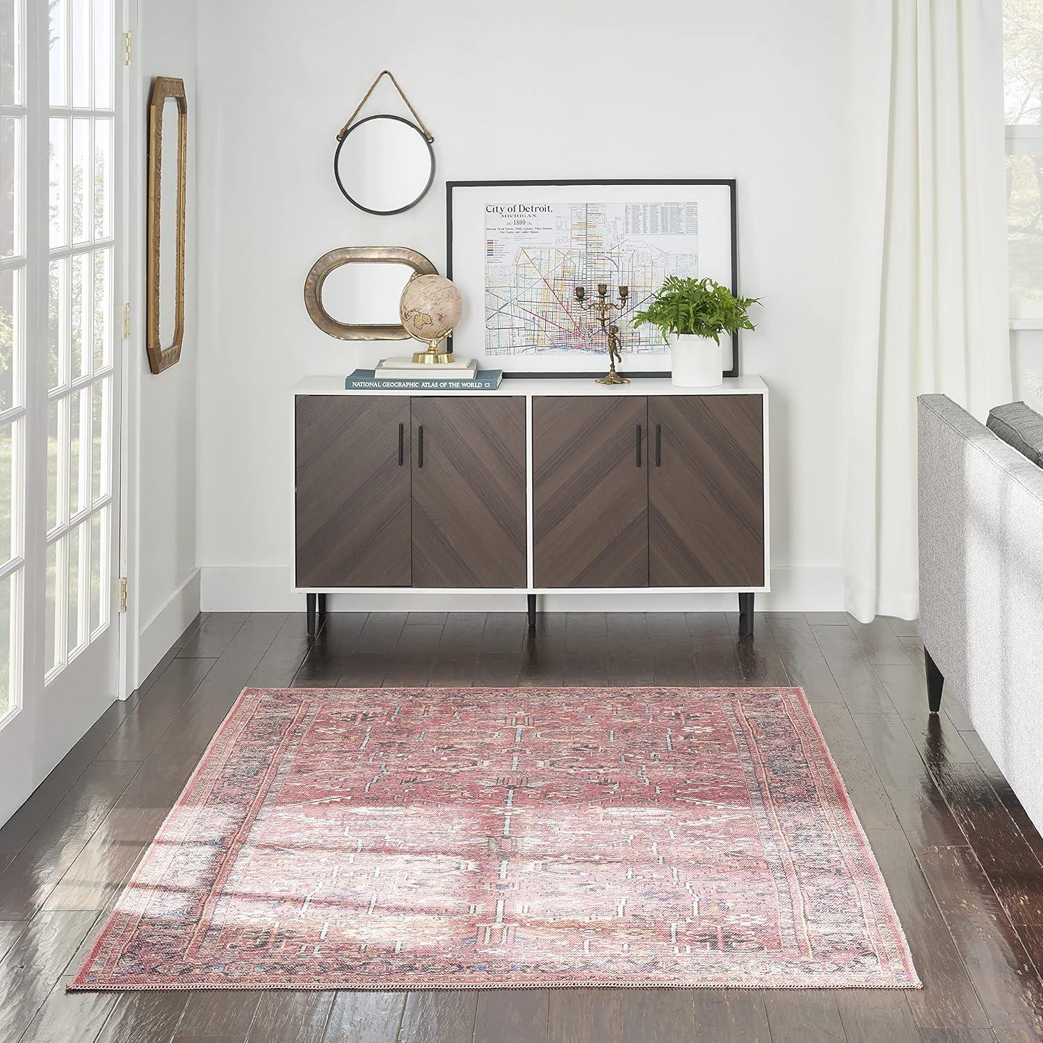 Bungalow Rose Machine Washable Oriental Red Area Rug