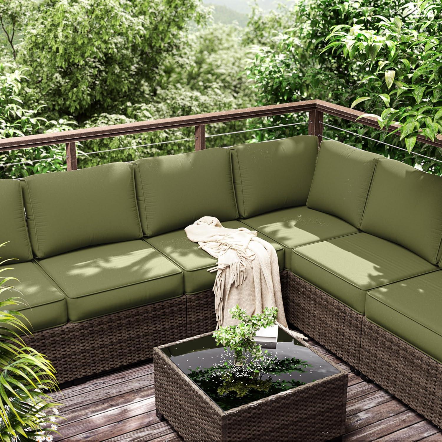 Kimunuk 14 Piece Outdoor Furniture Replacement Cushions, 5" Foam Foam High-Density, Fits 6-Seat Sectional Rattan Conversation Set, Patio Water-Resistant Sofa Cushions, Light Grey