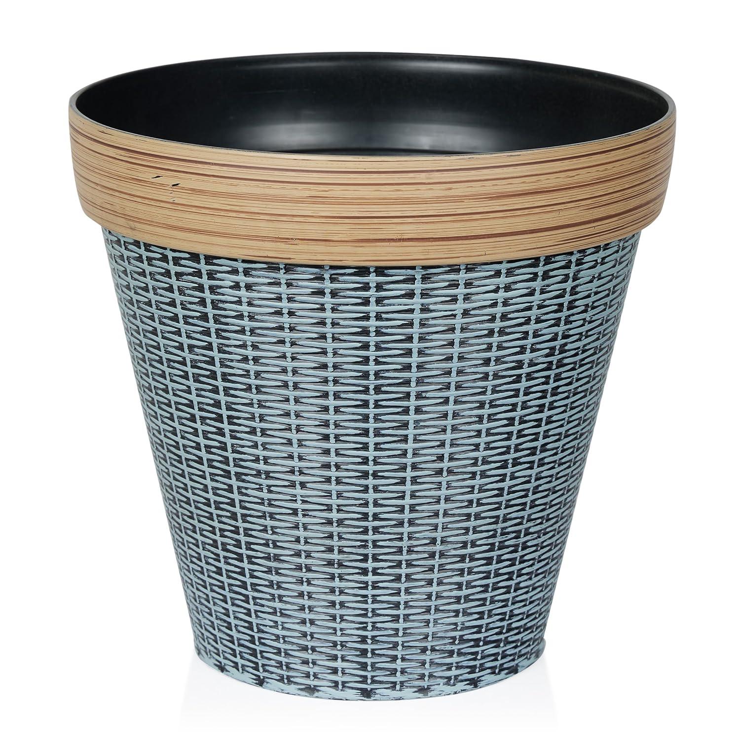 Alpine Corporation Large Woven Style Indoor Outdoor Planter with Drainage Hole Gray/Tan 12"x12"x12"