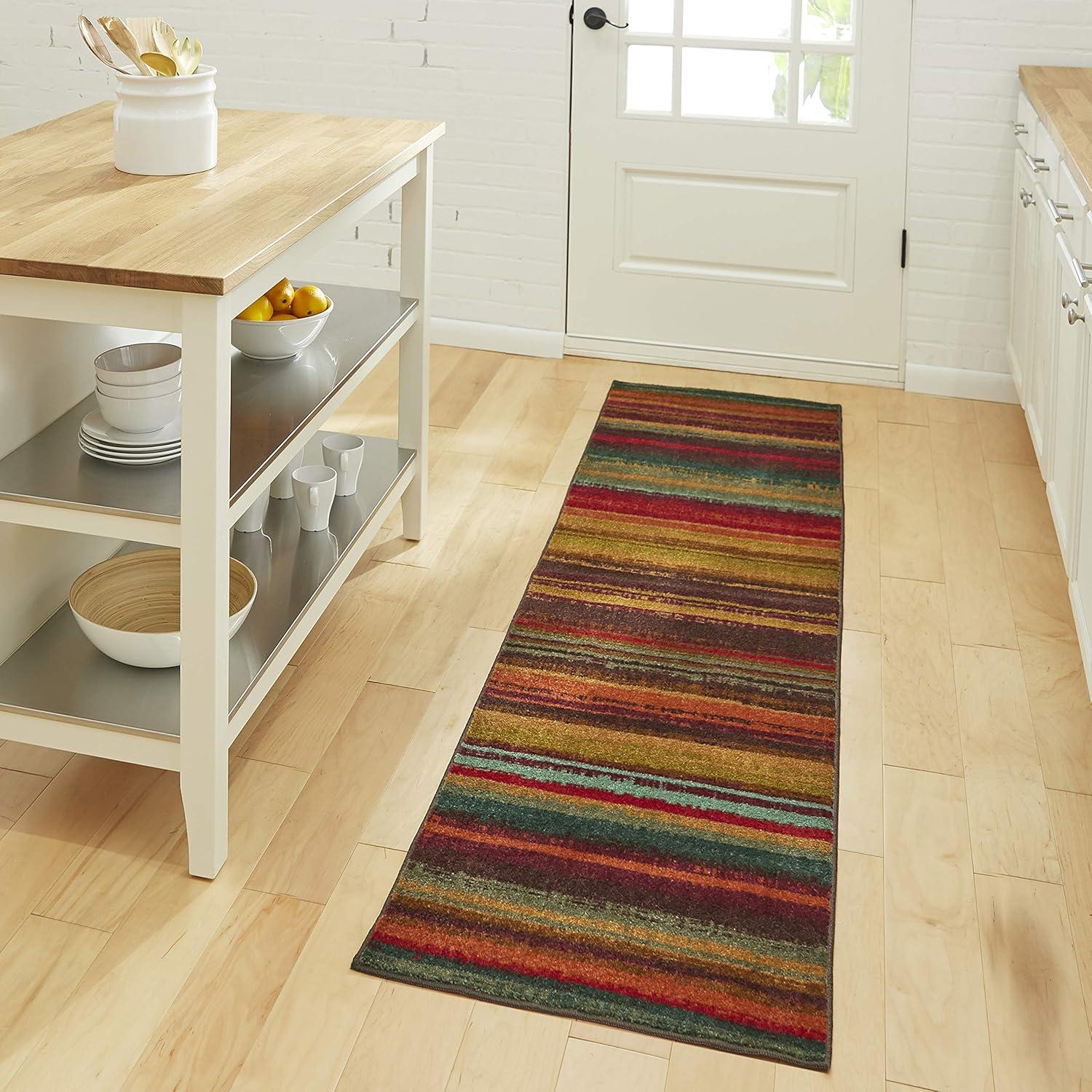 Boho Stripe Multicolor Synthetic 2' x 8' Washable Runner Rug