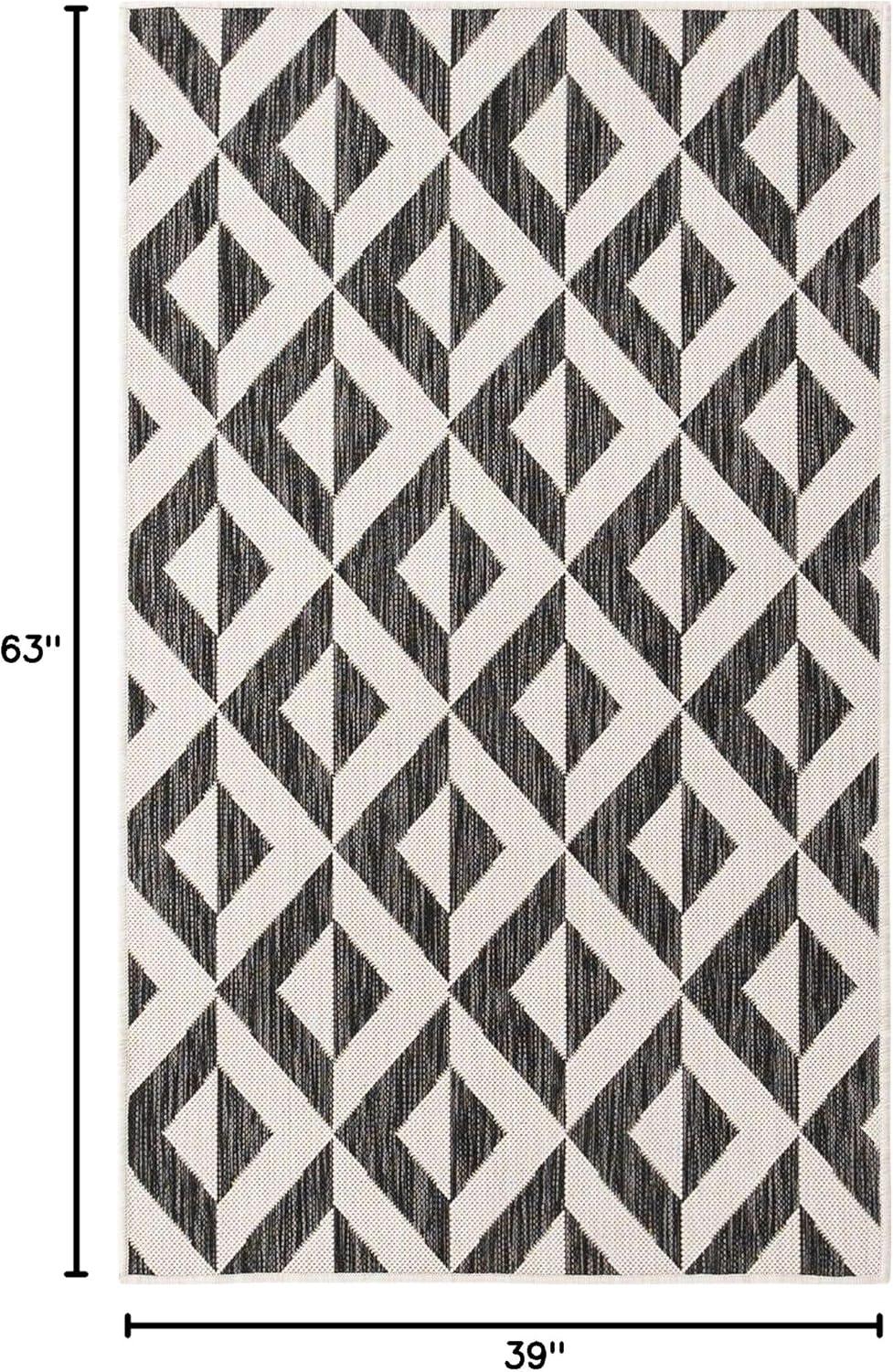 Charcoal and Ivory Geometric Outdoor Area Rug