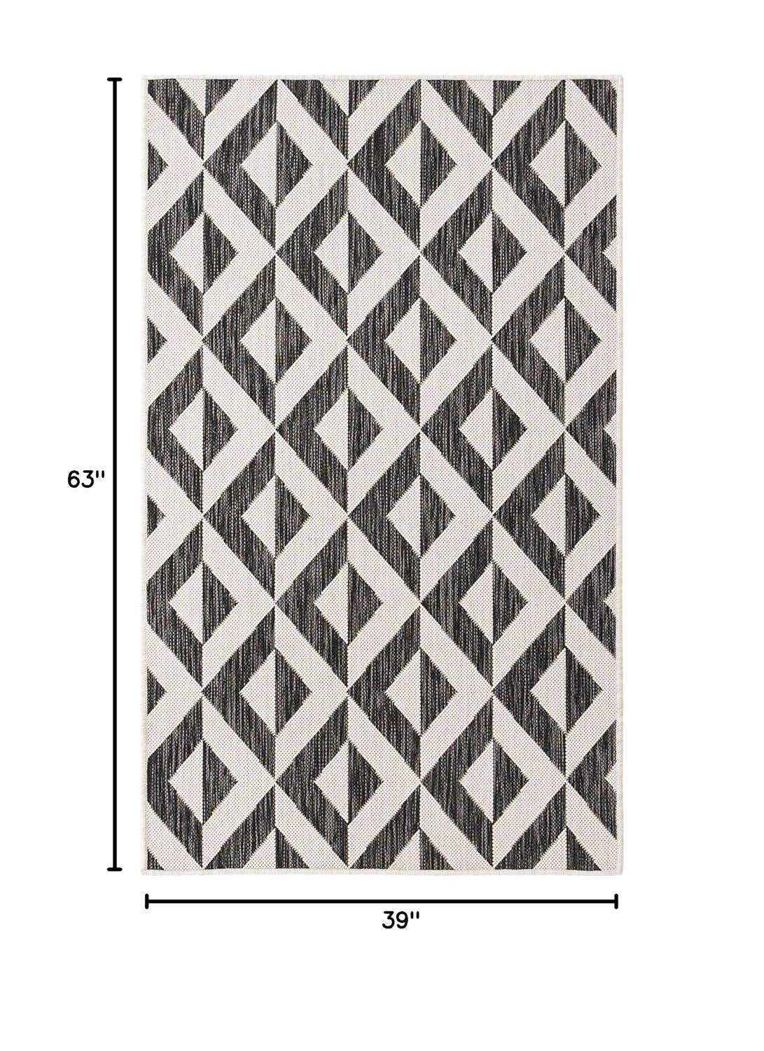 Rugs.com Jill Zarin Outdoor Collection Rug – 3' 3 x 5' 3 Charcoal Gray Flatweave Rug Perfect For Entryways, Kitchens, Breakfast Nooks, Accent Pieces