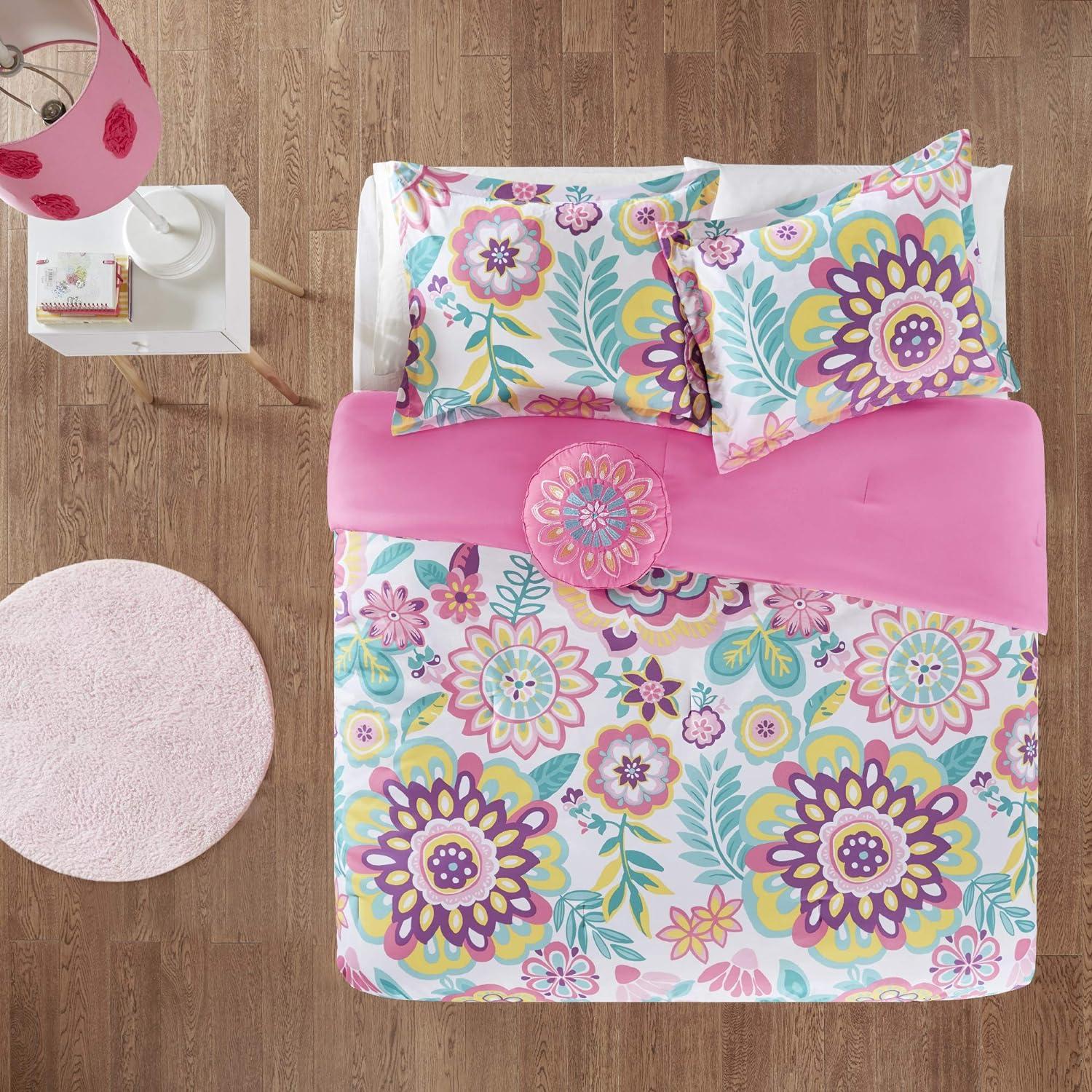 Pink Floral Medallion Twin Microfiber Comforter Set