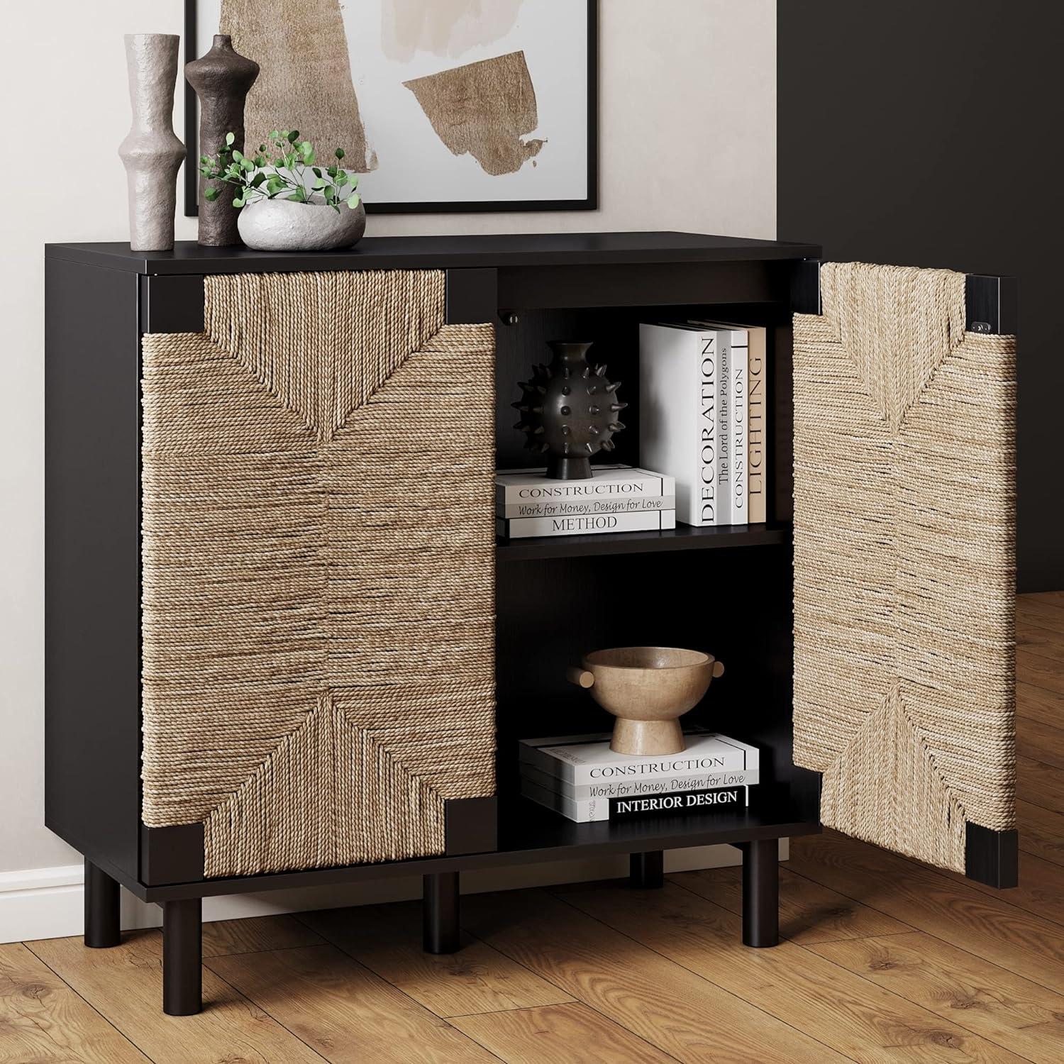 Beacon Wood and Seagrass 2 Door Storage Cabinet - Nathan James