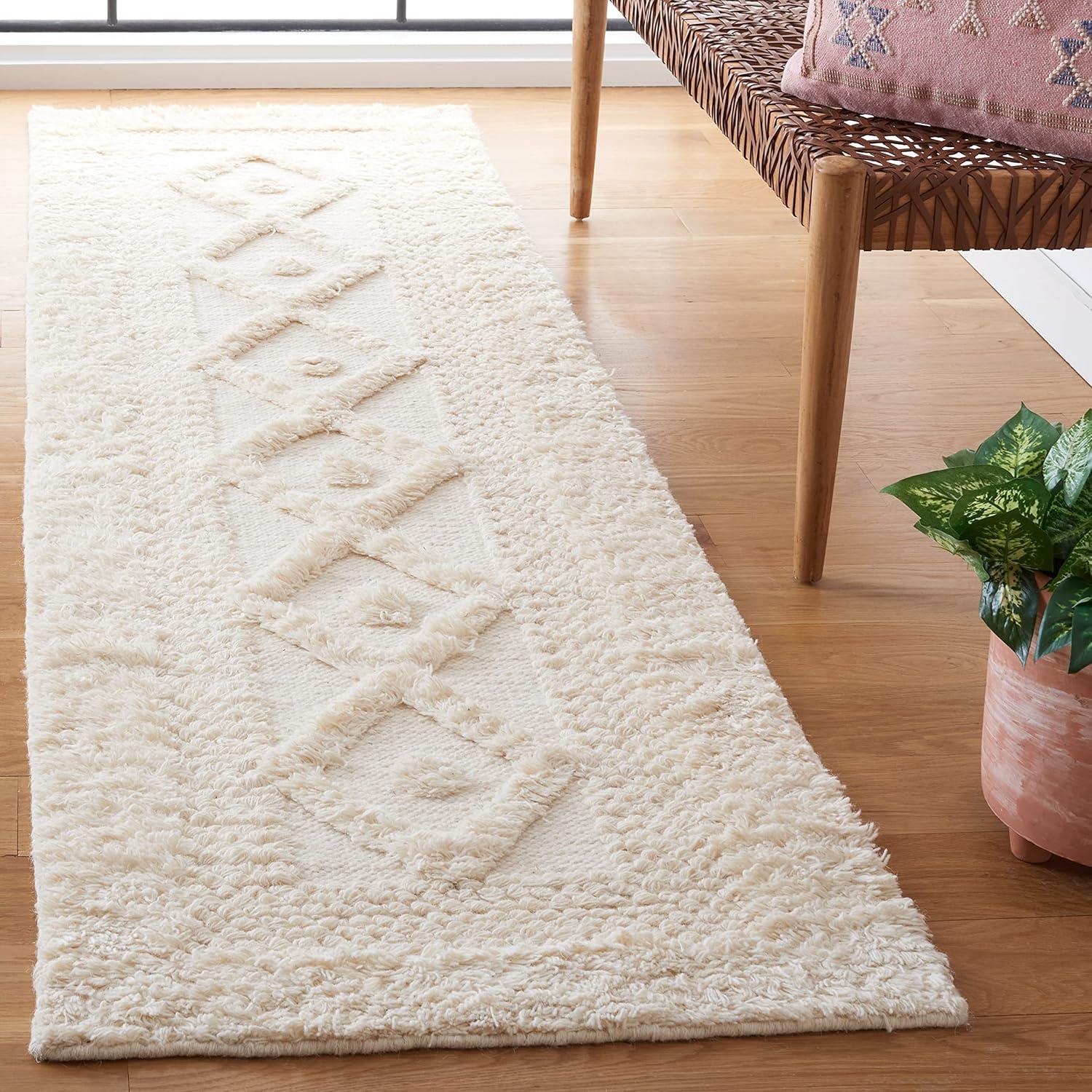 Hand-Knotted Ivory Wool Rug - 2' 3" x 8'