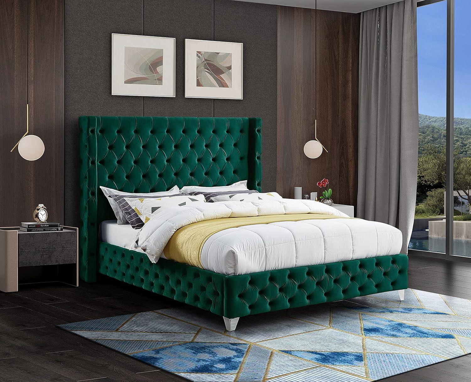 Meridian Furniture Savan Green Velvet King Bed