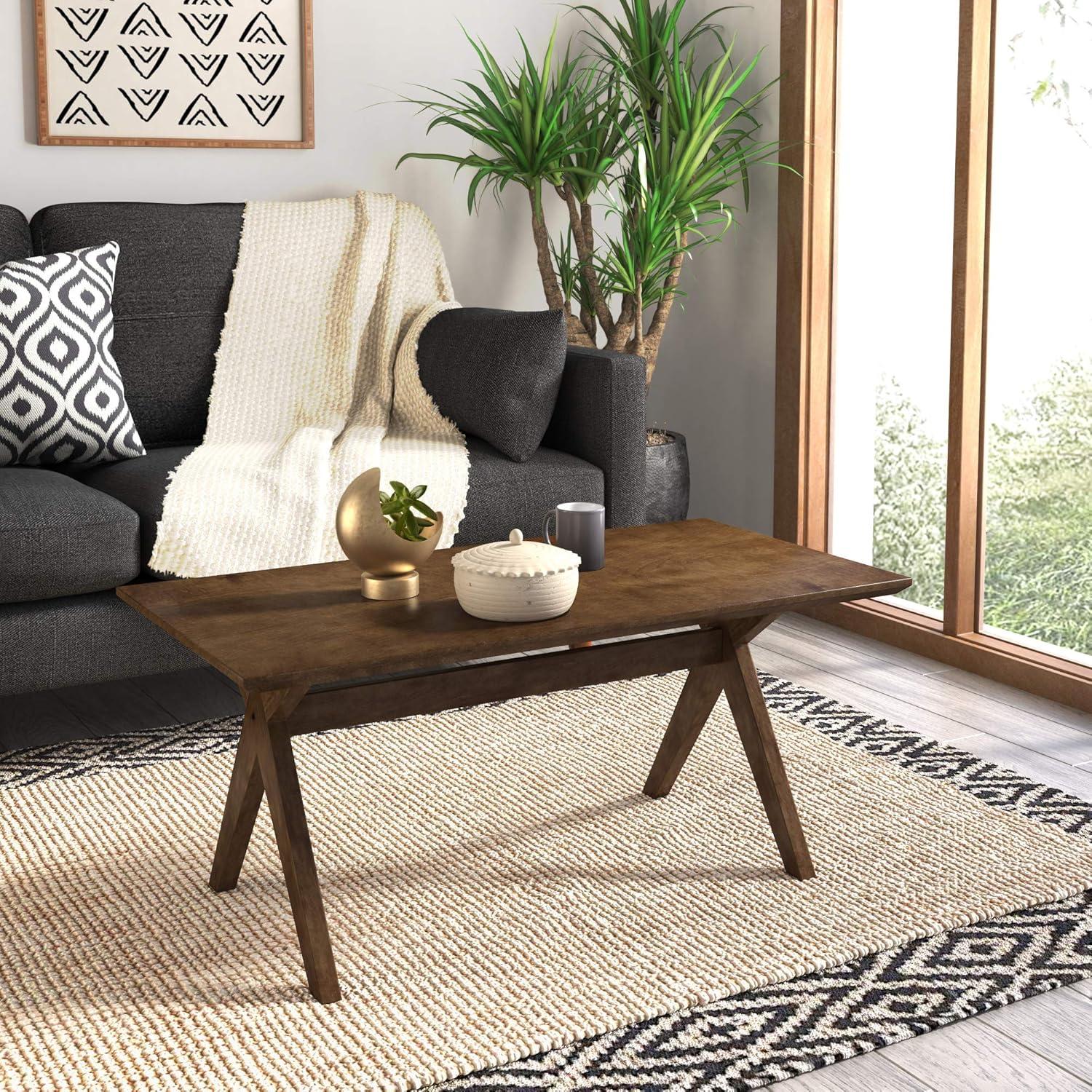 Lukas Rectangular Walnut Brown Wood Coffee Table with Cross-Stretcher Base