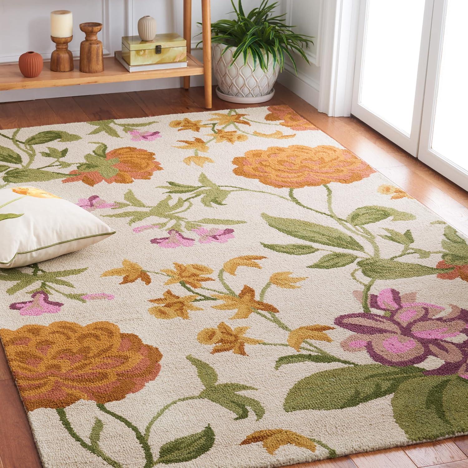 SAFAVIEH Blossom Tracy Floral Flowers Wool Area Rug, Ivory/Multi, 5' x 8'