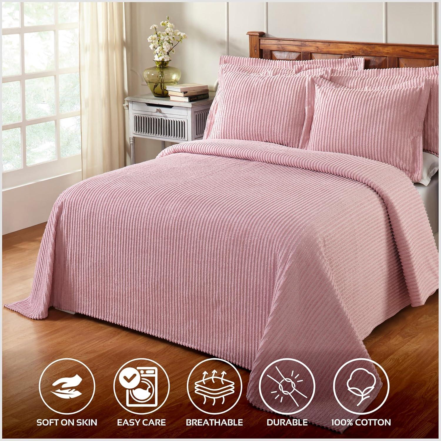 Twin Jullian Collection 100% Cotton Tufted Unique Luxurious Bold Stripes Design Bedspread Pink - Better Trends