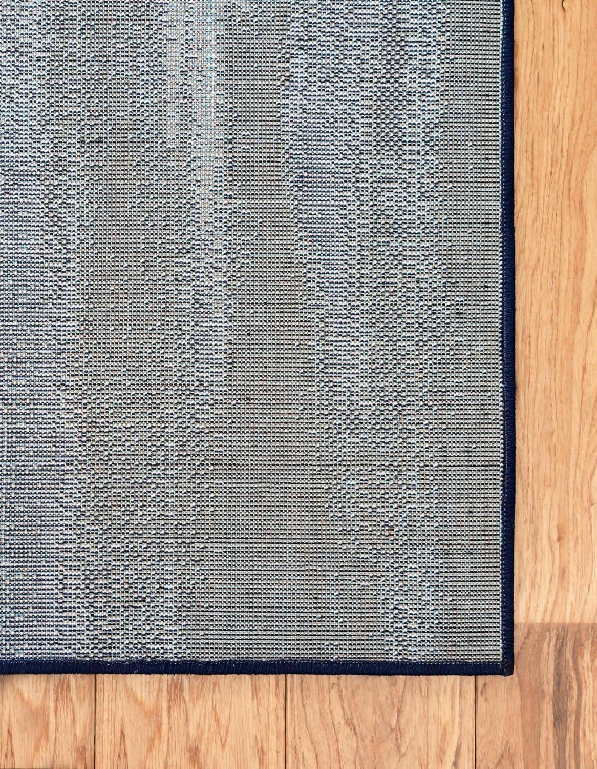 Navy Blue Abstract Rectangular Synthetic Indoor Rug, 7x10 ft